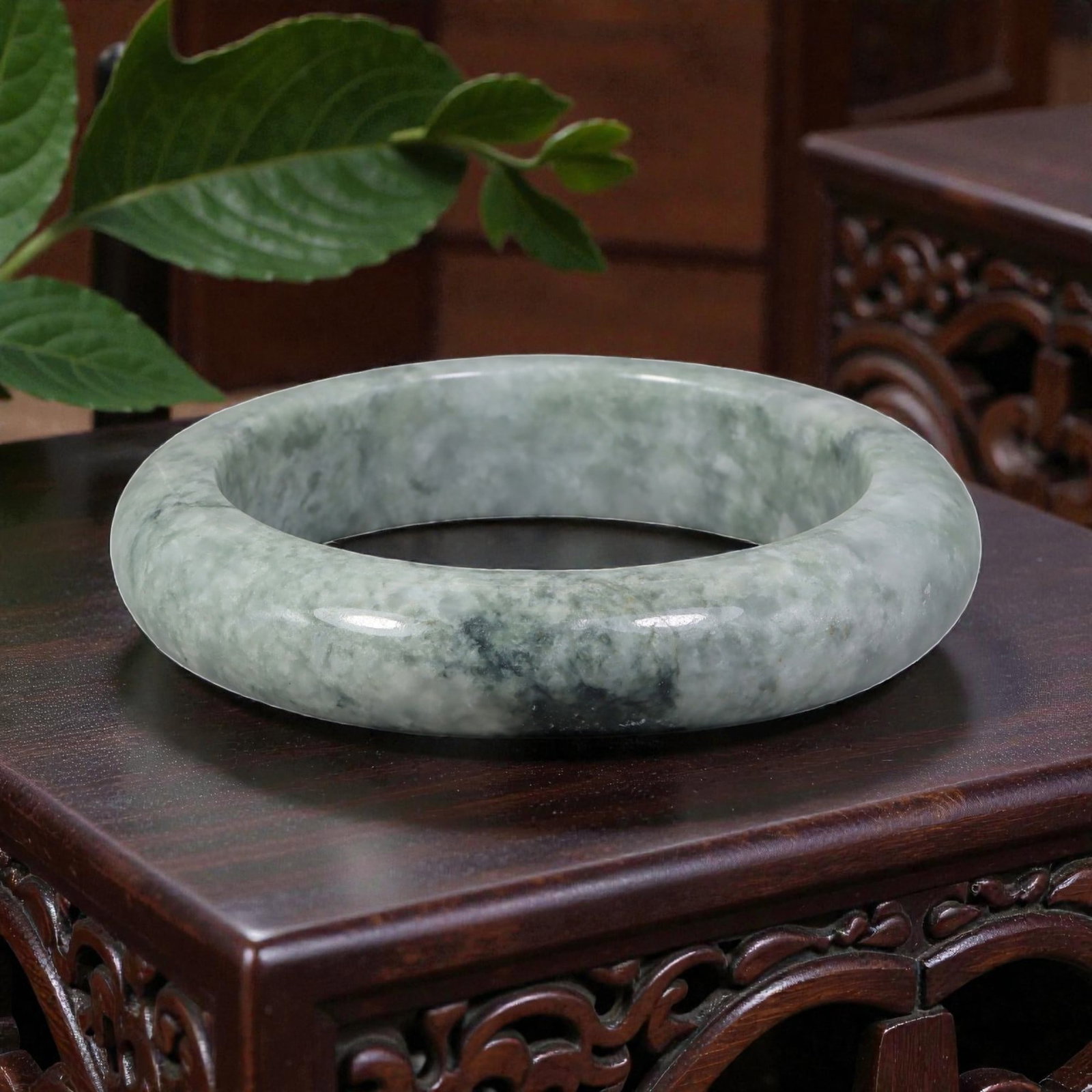 Natural Burmese Type A Green Jadeite Bangle - Mottled Forest Bracelet, 28EA (1 of 3)