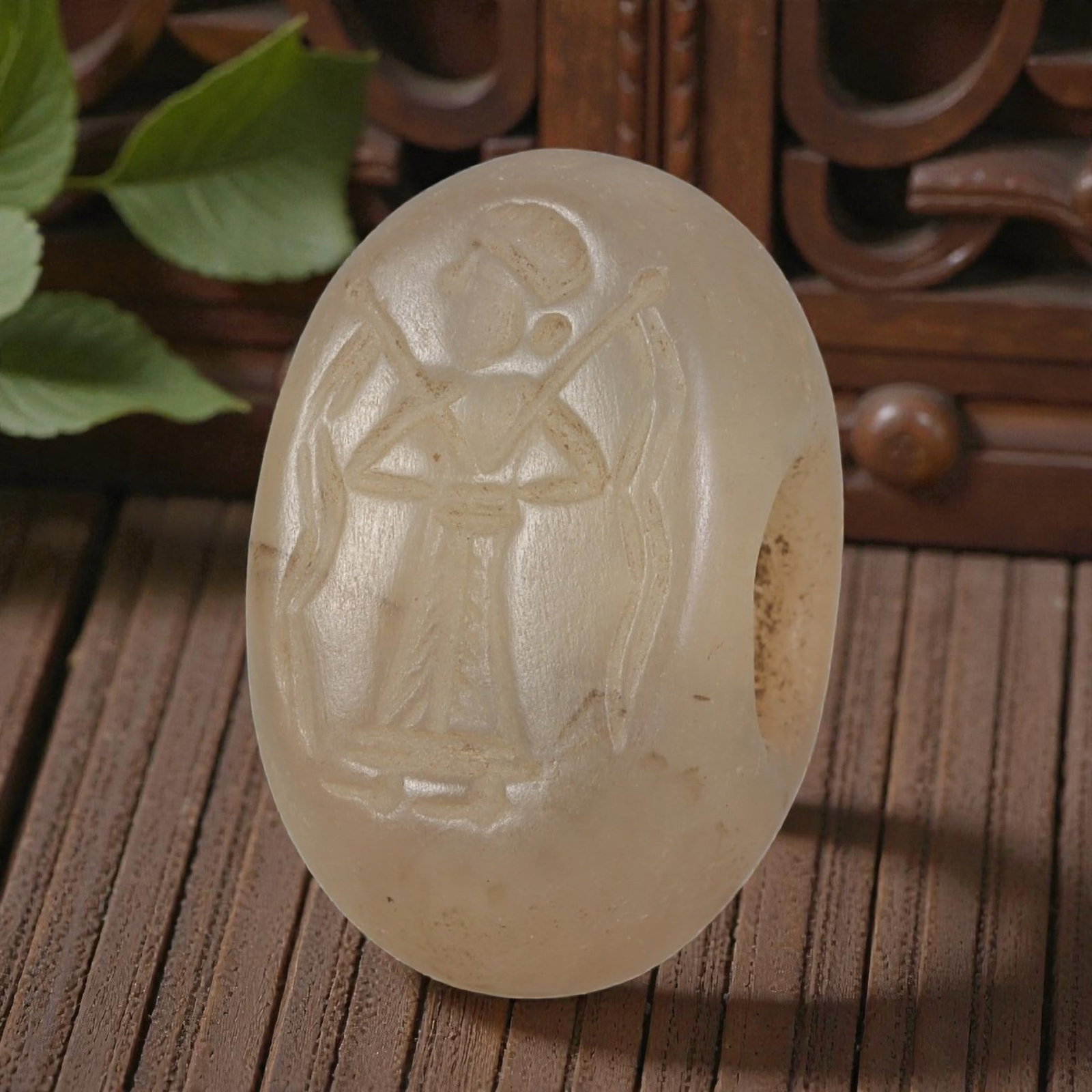 Ancient Sasanian Chalcedony Stamp Seal with Standing Archer Figure Motif, 29AP (1 of 2)