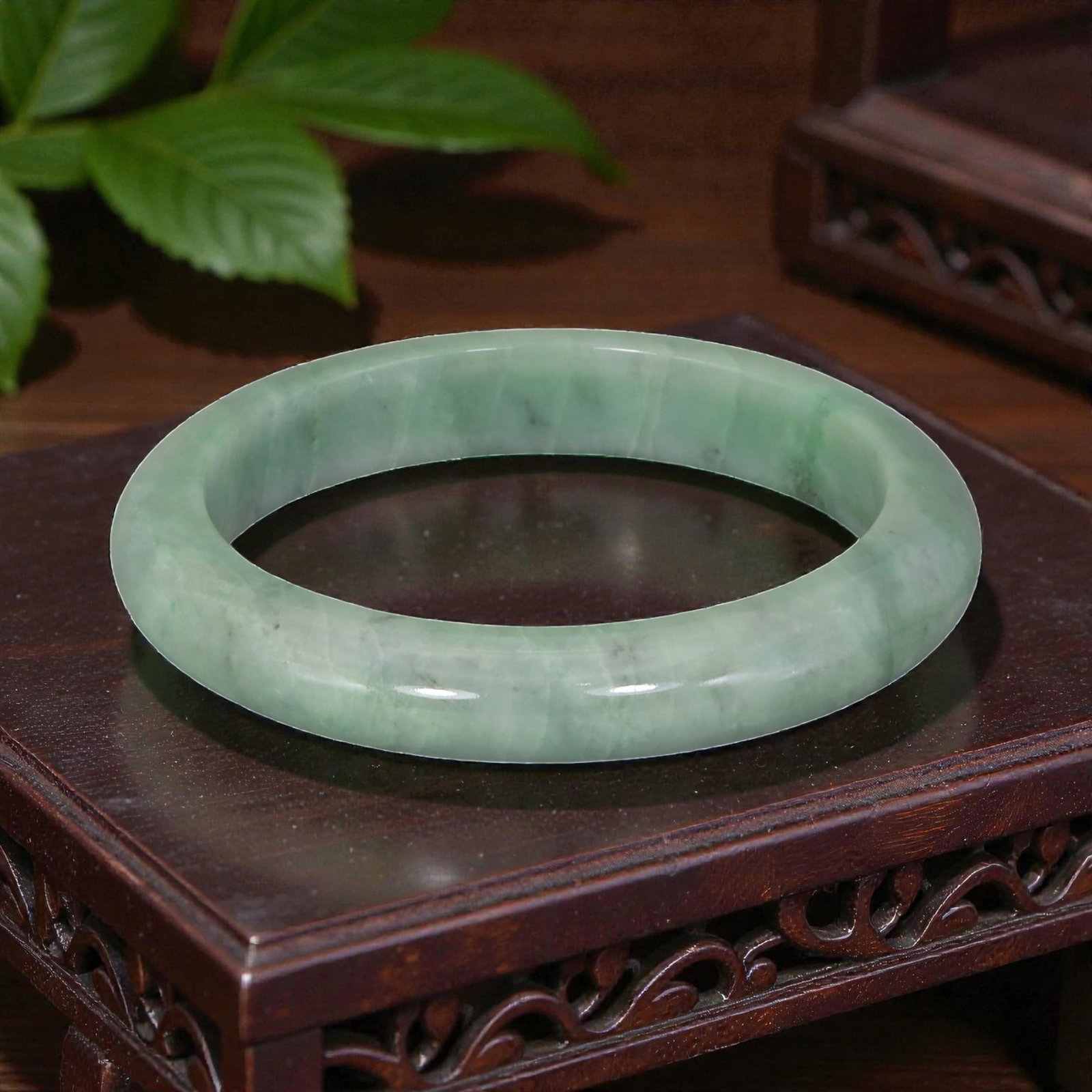 Natural Burmese Type A Light Green Jadeite Jade Bangle - Soft Moss in Snow Bracelet, 72YH (1 of 3)