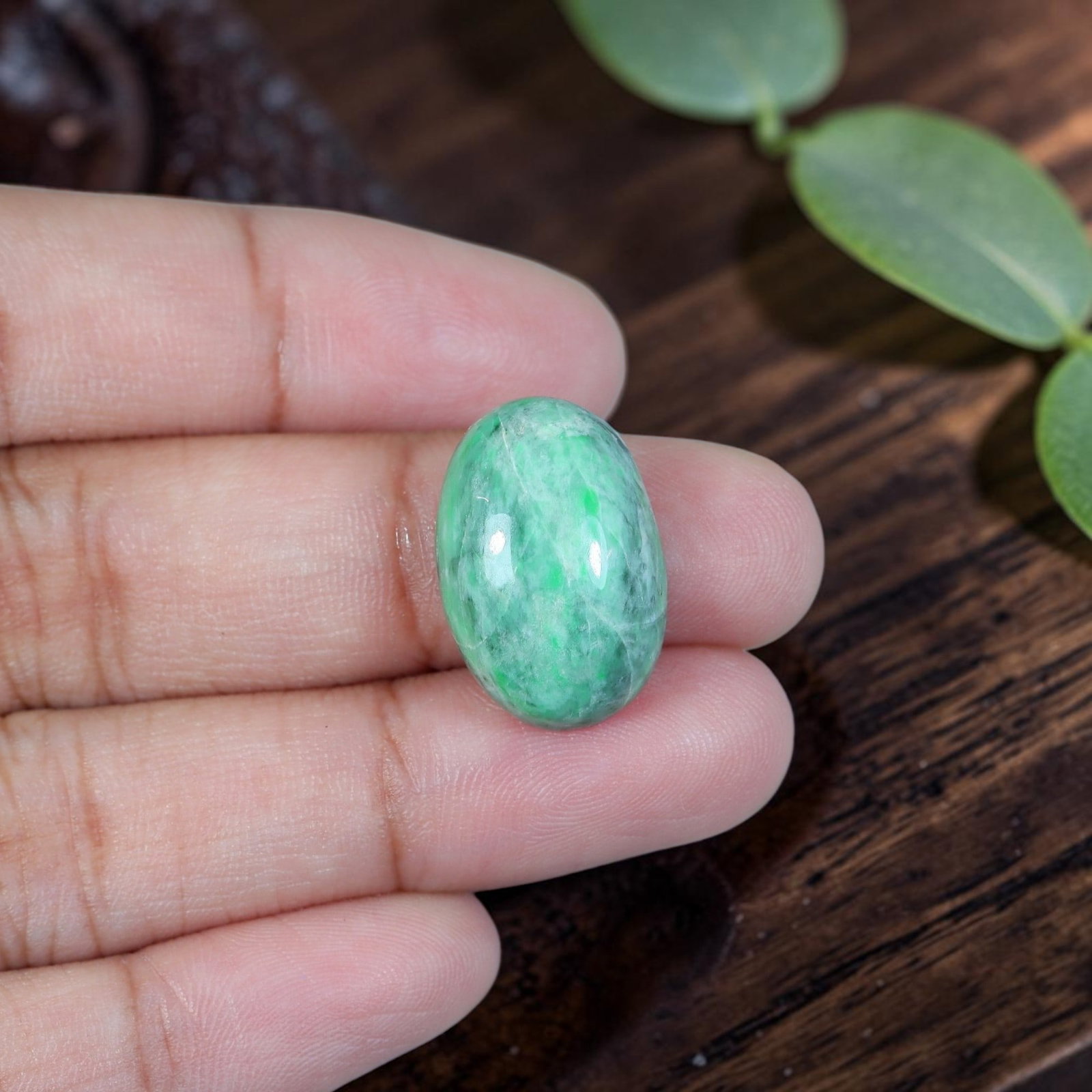 13.41ct Natural Burmese Type A Jadeite Jade Cabochon, 12EC: Cut from all-natural untreated Burmese Type A jadeite jade, this oval cabochon receives fine high-gloss lapidary polish with rounded domed surface and flat bottom engineered for jewelry mounting. Tran