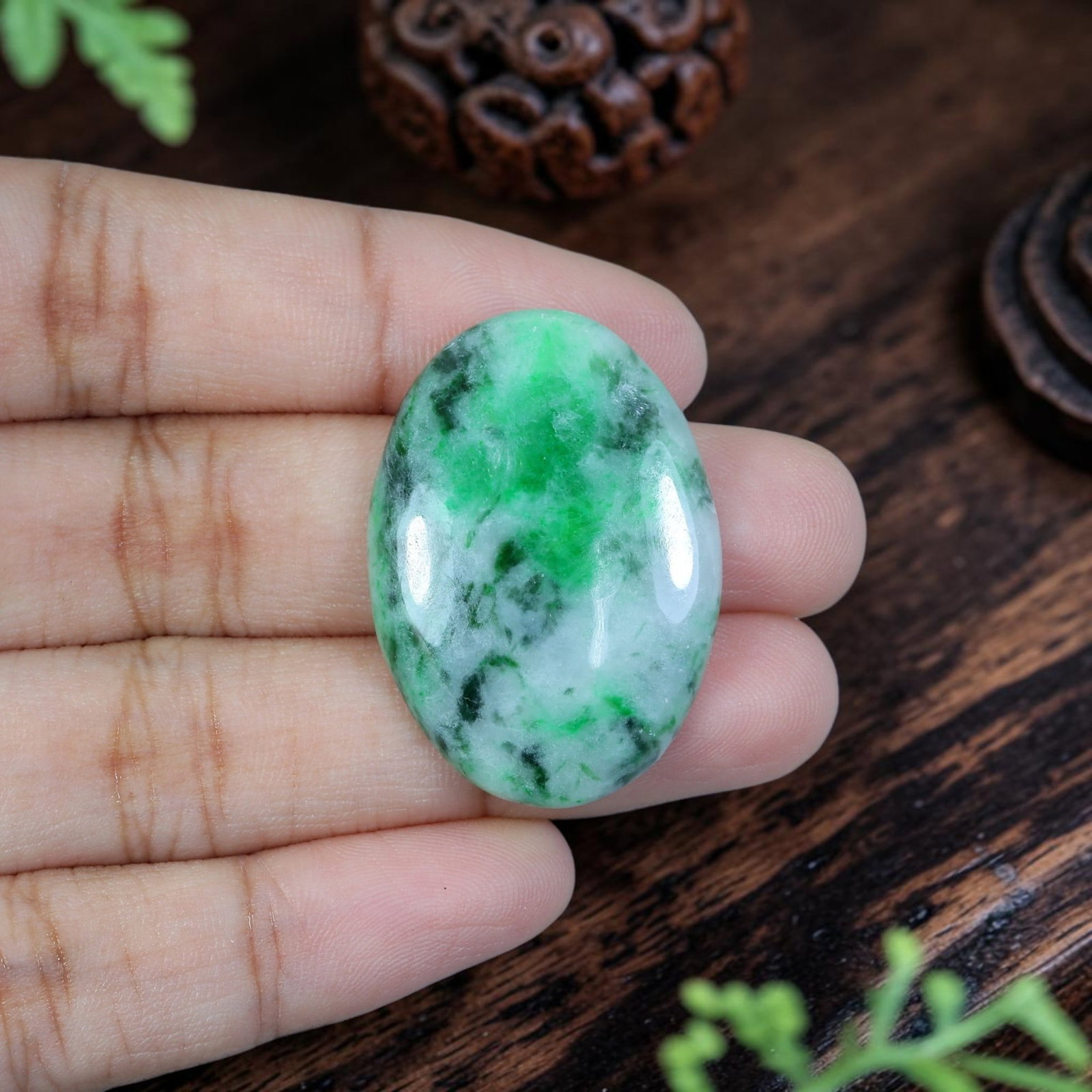 27.35ct Natural Burmese Type A Jadeite Jade Cabochon, 80EB: Polished from untreated natural Burmese Type A jadeite jade, this large oval cabochon features a sleek domed polished face and thin flat base designed for oversized custom pendant mounting. Bright mil