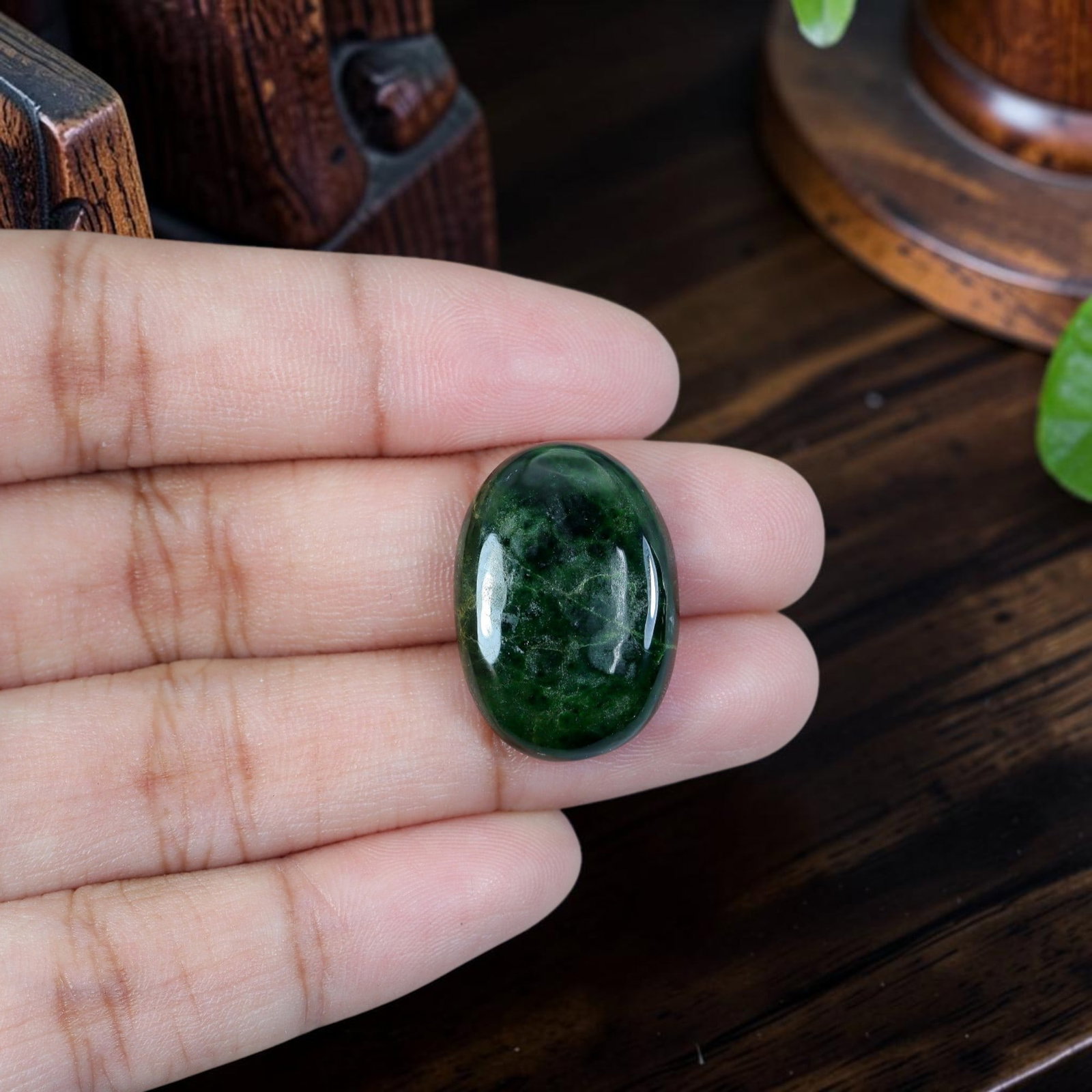 15.85ct Natural Burmese Type A Jadeite Jade Cabochon, 8EC: Polished from untreated natural Burmese Type A jadeite jade, this compact high-domed oval cabochon features glossy curved dome and flat base well-suited for bespoke high-end ring setting. Translucent 