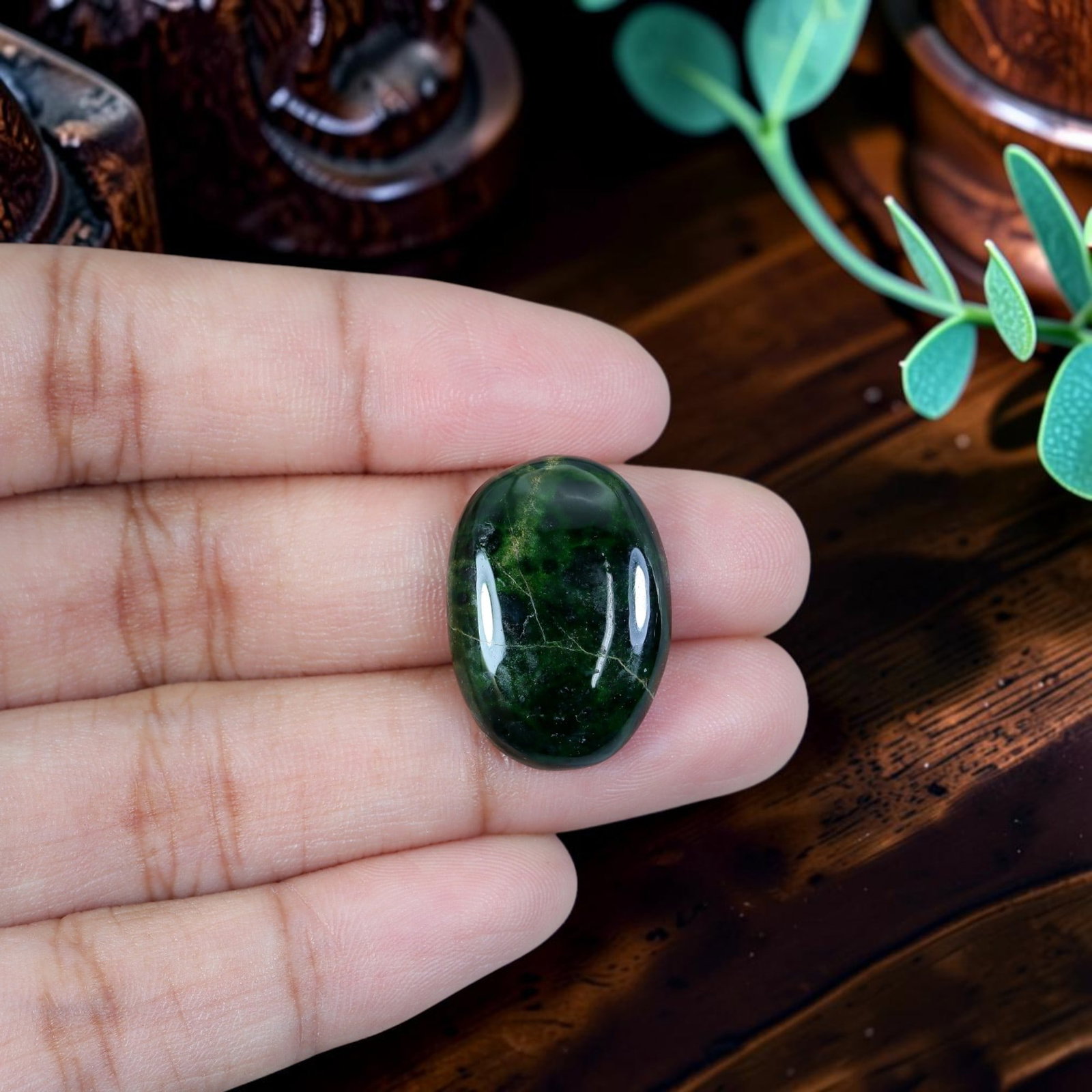 13.21ct Natural Burmese Type A Jadeite Jade Cabochon, 10EC: Polished from untreated natural Burmese Type A jadeite jade, this compact thick domed oval cabochon features glossy rounded dome and flat base designed for premium ring mounting. Deep translucent moss