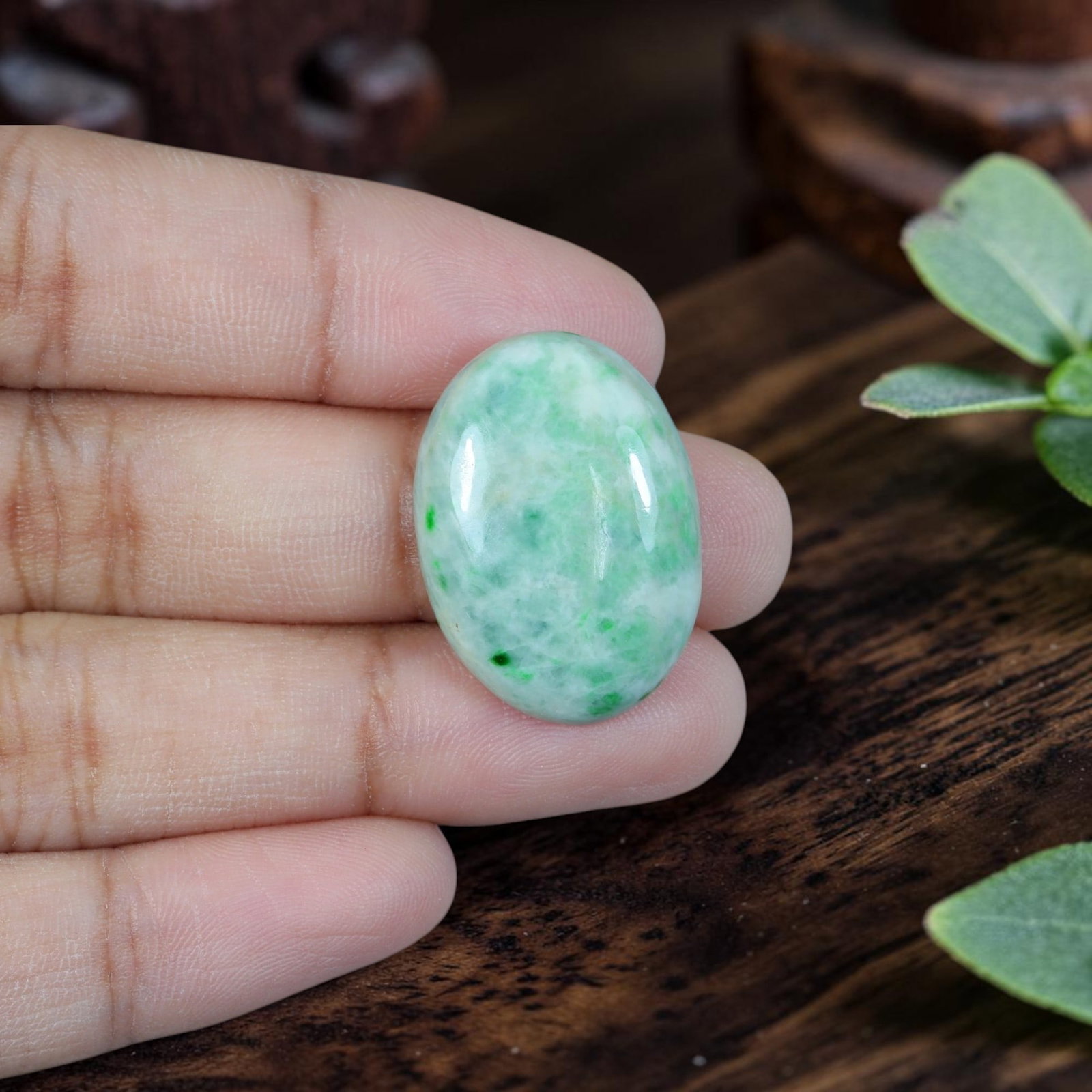 18.50ct Natural Burmese Type A Jadeite Jade Cabochon, 87EB: Formed from untreated natural Burmese Type A jadeite jade, this oval cabochon receives refined high-gloss lapidary polishing with smoothly rounded domed top and flat base optimized for custom jewelry 