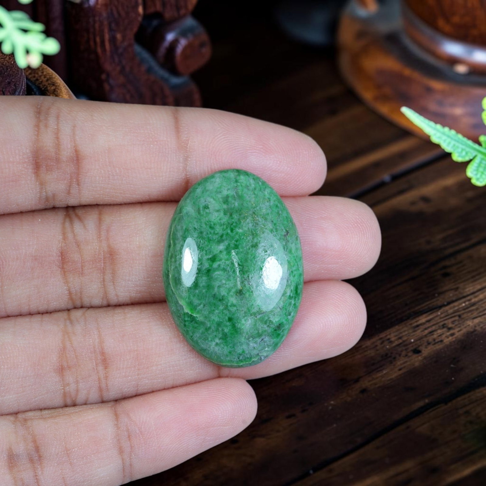 26.46ct Natural Burmese Type A Jadeite Jade Cabochon, 75EB: Polished from untreated natural Burmese Type A jadeite jade, this large oval cabochon features full domed glossy finish and flat base made for oversized pendant mounting. The entire stone is filled wi