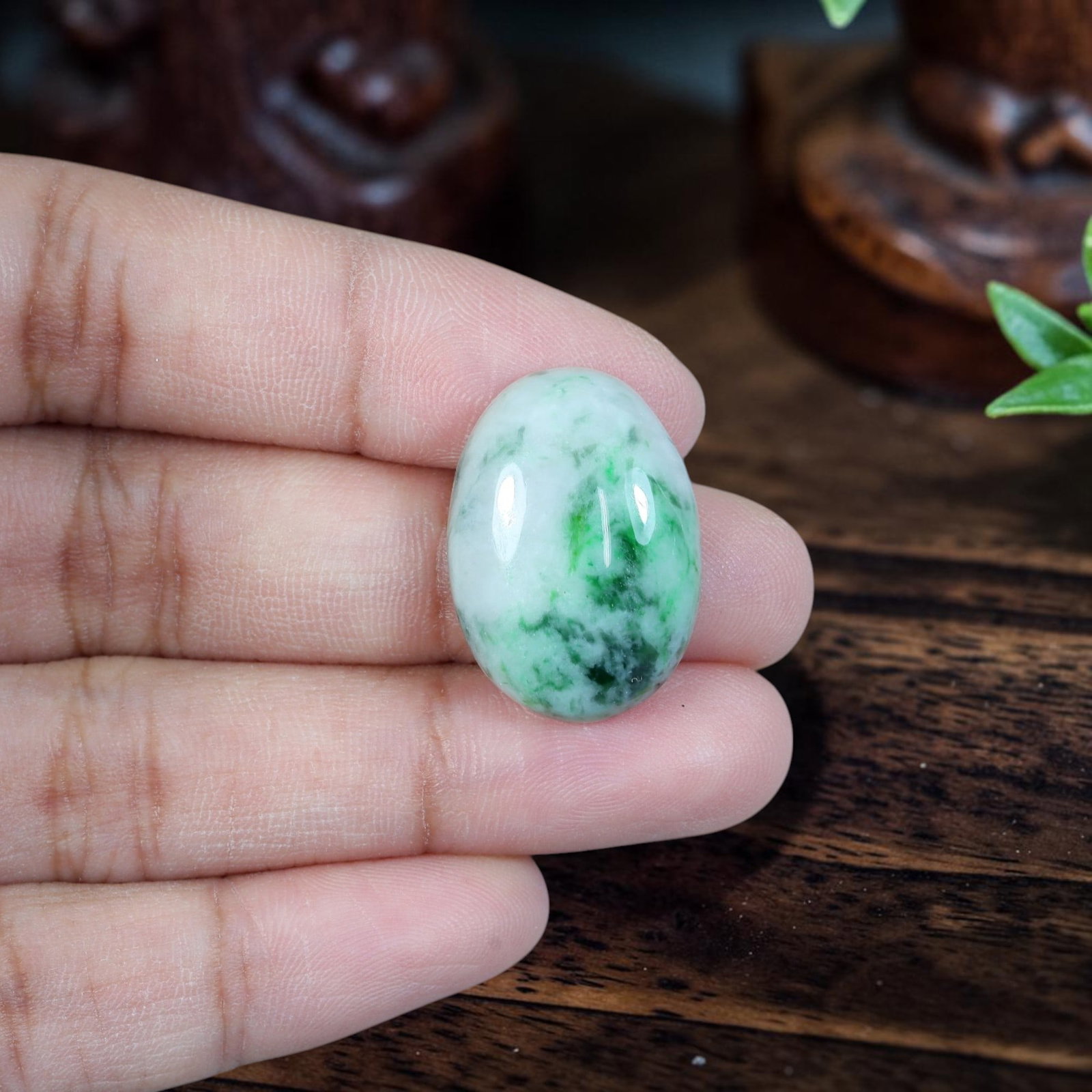20.66ct Natural Burmese Type A Jadeite Jade Cabochon, 88EB: Crafted from untreated natural Burmese Type A jadeite jade, this polished oval cabochon features a smoothly domed upper face and flat base designed for pendant or ring mounting. Its milky opaque white