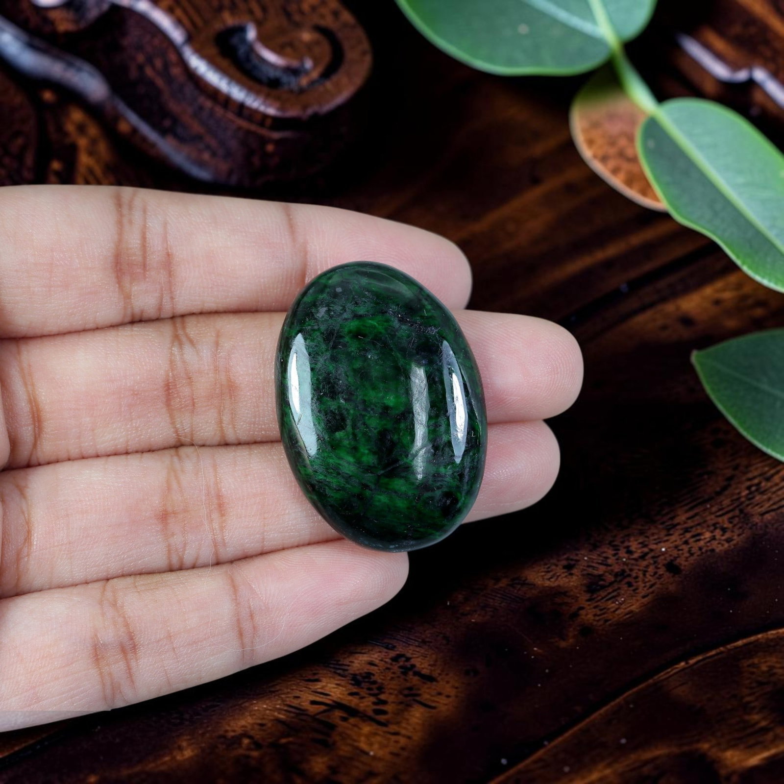 35.36ct Natural Burmese Type A Jadeite Jade Cabochon, 100EB: Polished from untreated natural Burmese Type A jadeite jade, this large plump domed oval cabochon features bright glossy dome surface and flat base crafted for luxury statement pendant mounting. Deep 