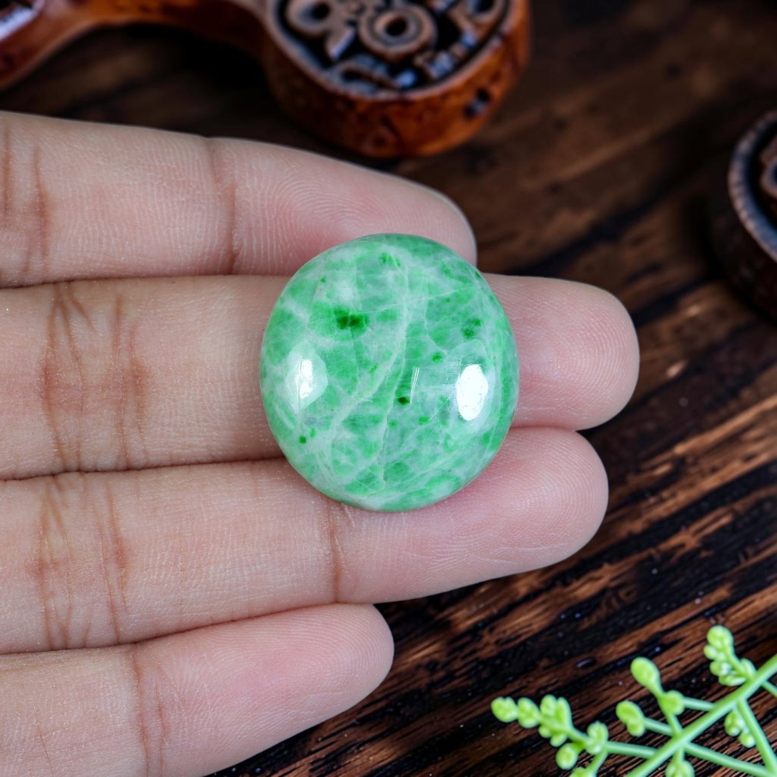 21.02ct Natural Burmese Type A Jadeite Jade Cabochon, 76EB: Crafted from untreated natural Burmese Type A jadeite jade, this rounded oval cabochon features smoothly domed polished surface and flat base suited for bespoke ring or pendant setting. Pale milky cel