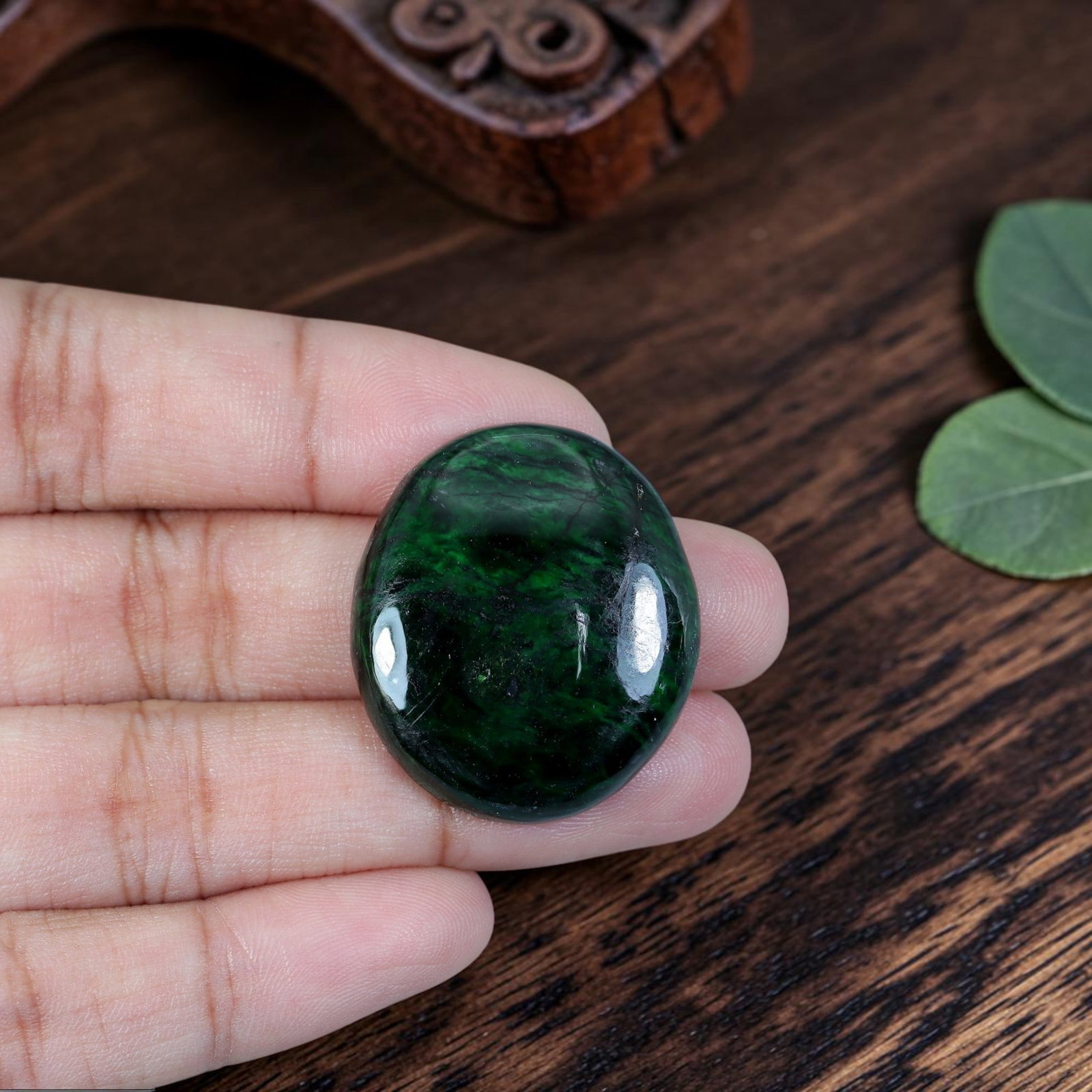 33.81ct Natural Burmese Type A Jadeite Jade Cabochon, 3EC: Polished from untreated natural Burmese Type A jadeite jade, this large rounded thick domed cabochon features plump high-gloss dome and flat base ideal for luxury statement pendant setting. Rich deep 