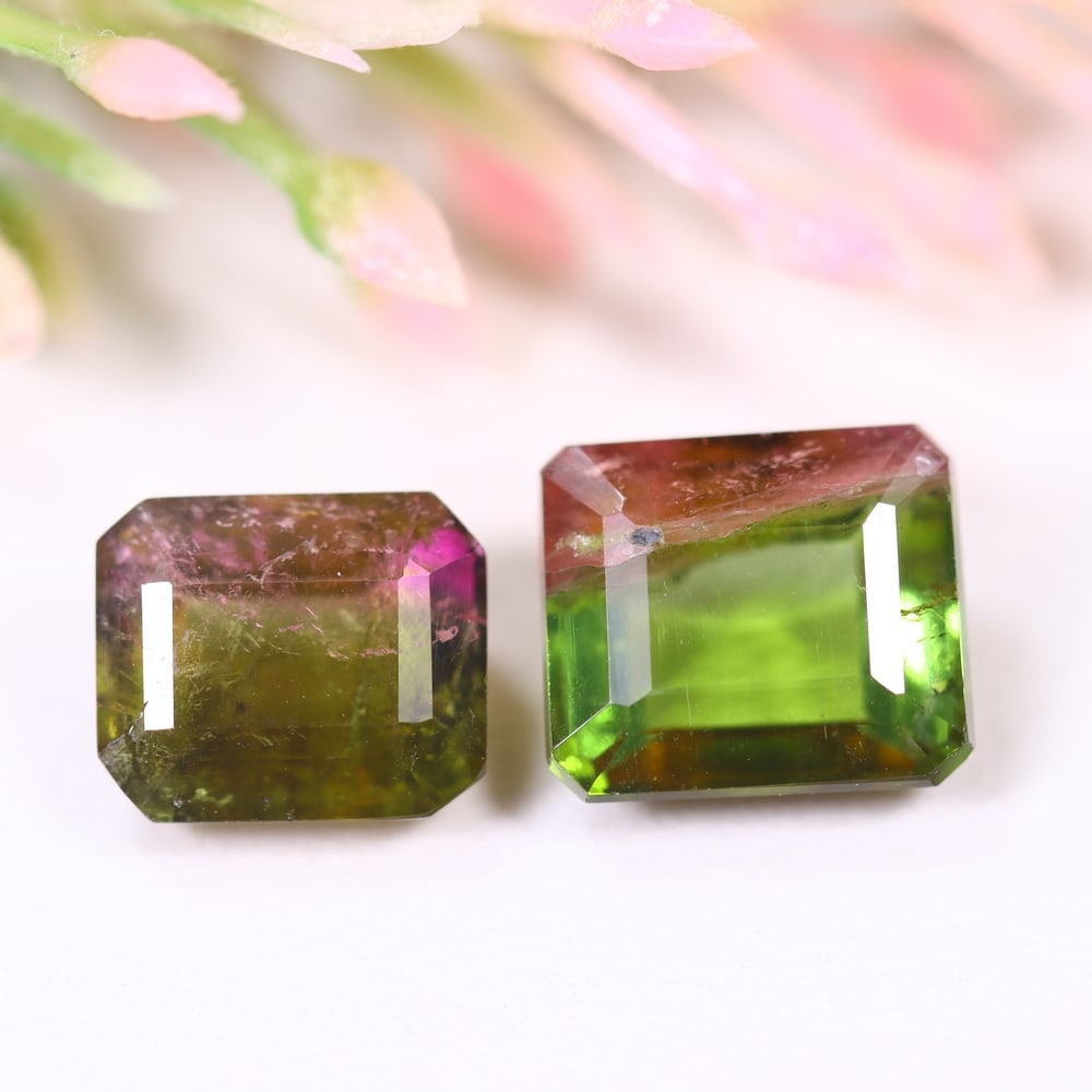 5.54cts Natural Watermelon Tourmaline Set - Bi-Colour Faceted Cut , 534E: Ksmith Heritage Auctioneers Subject: Natural Tourmaline Origin: Africa Carat Weight: 5.54 cts Dimension: 8.2x6.9x4.7 mm Type: Faceted, Polished