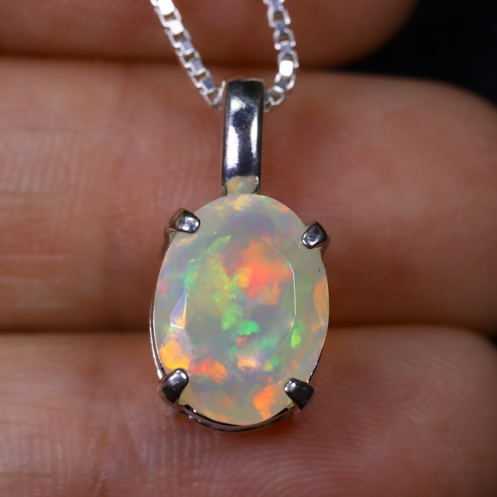 1.81g Natural Opal Stone Sterling Silver 925 Necklace (Pendant with Chain) , 939E (1 of 5)