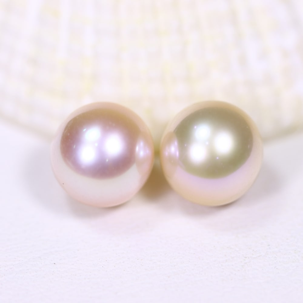 5.42cts Freshwater Pearl Pair 7.3mm, Peach Pink Natural Colour - No Hole Drill , 394E (1 of 2)