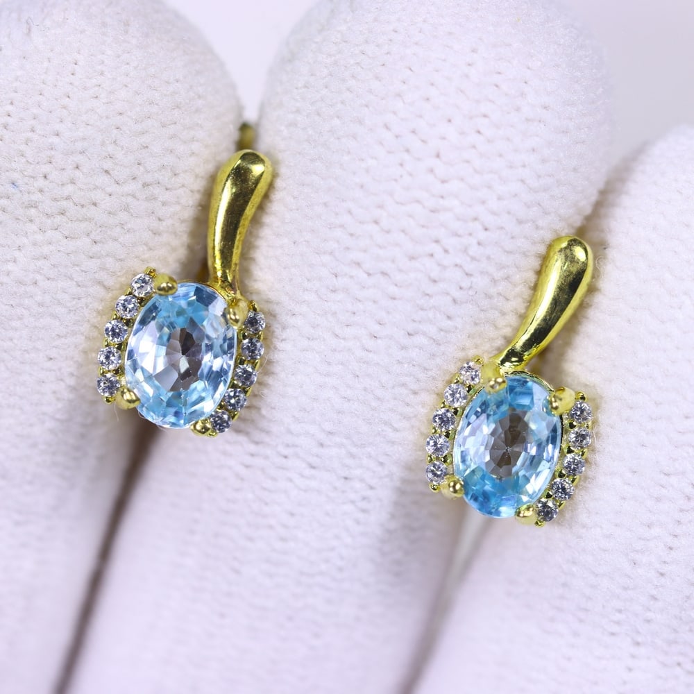 Earrings Sea Foam Blue & White Zircon - 925 Sterling Silver , 5E (1 of 2)