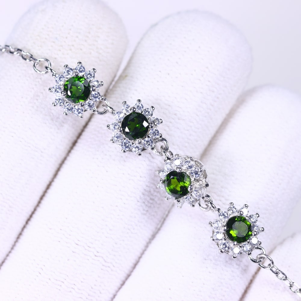 Bracelet 7inches Chrome Diopside & Simulated CZ - 925 Sterling Silver , 833E (1 of 2)