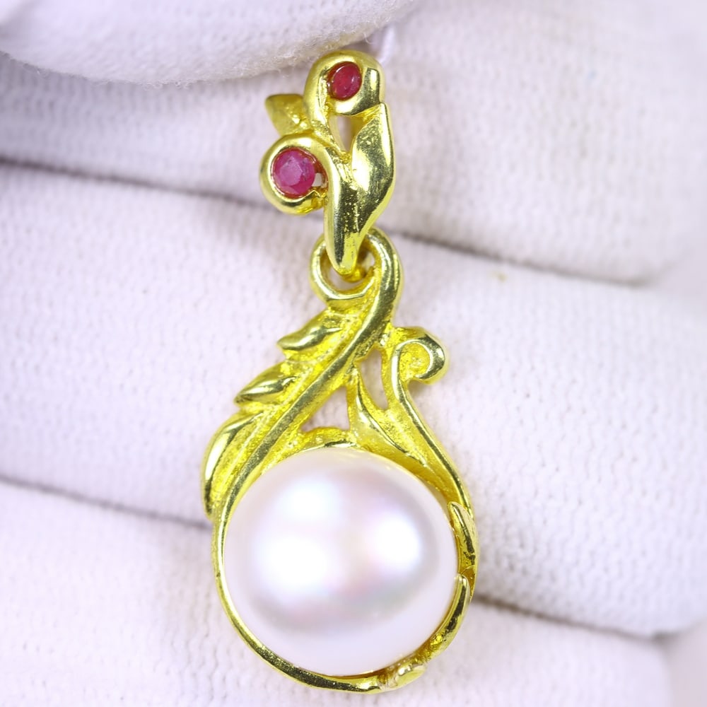 Pendant Pearl & Ruby - 925 Sterling Silver , 165E (1 of 2)