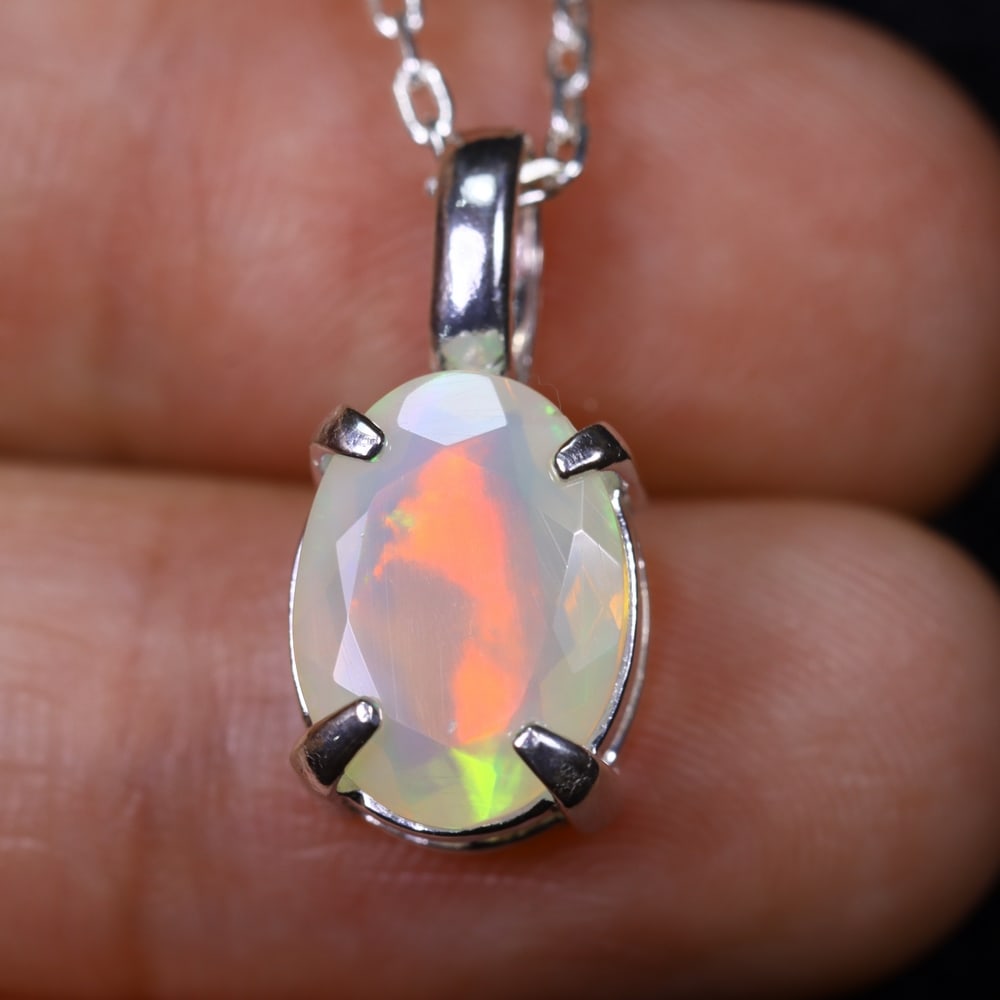 1.66g Natural Opal Stone Sterling Silver 925 Necklace (Pendant with Chain) , 869E (1 of 5)