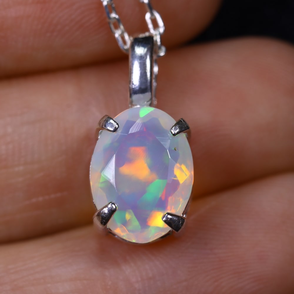 1.70g Natural Opal Stone Sterling Silver 925 Necklace (Pendant with Chain) , 155E (1 of 5)