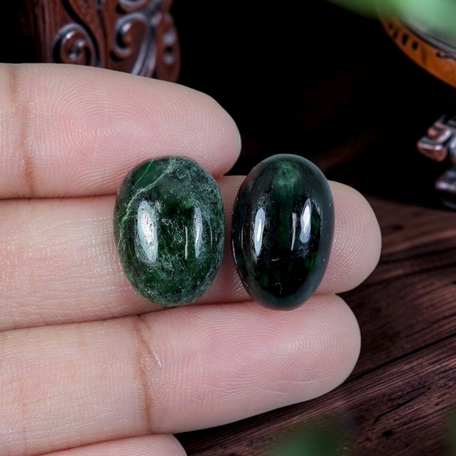 13.33ct Natural Burmese Type A Jadeite Jade Cabochon Pair, 18EC (1 of 2)