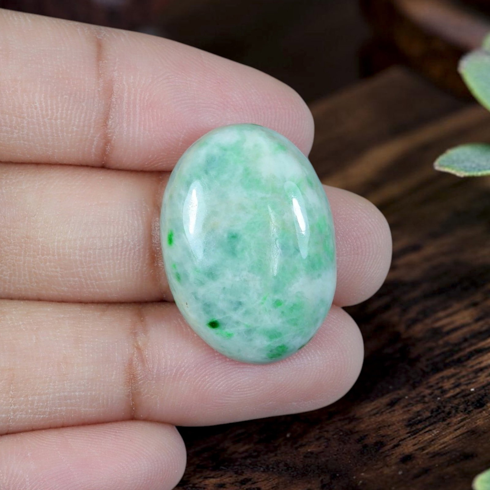 18.50ct Natural Burmese Type A Jadeite Jade Cabochon, 87EB: Formed from untreated natural Burmese Type A jadeite jade, this oval cabochon receives refined high-gloss lapidary polishing with smoothly rounded domed top and flat base optimized for custom jewelry 