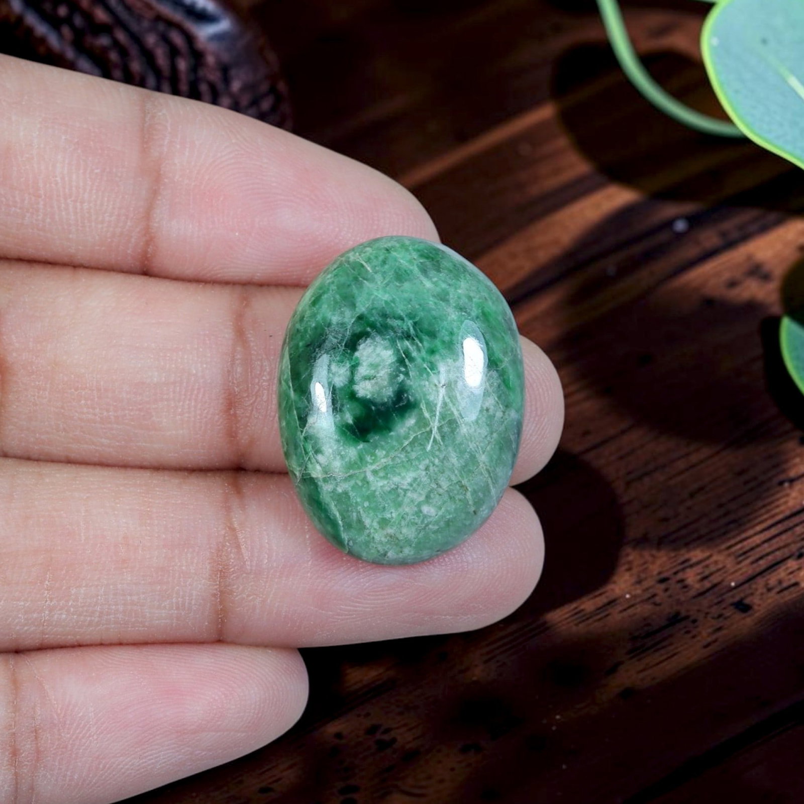 24.67ct Natural Burmese Type A Jadeite Jade Cabochon, 84EB: Polished from untreated natural Burmese Type A jadeite jade, this oval cabochon features smoothly domed top and flat base refined for custom jewelry setting. Its medium grass-green host matrix forms a
