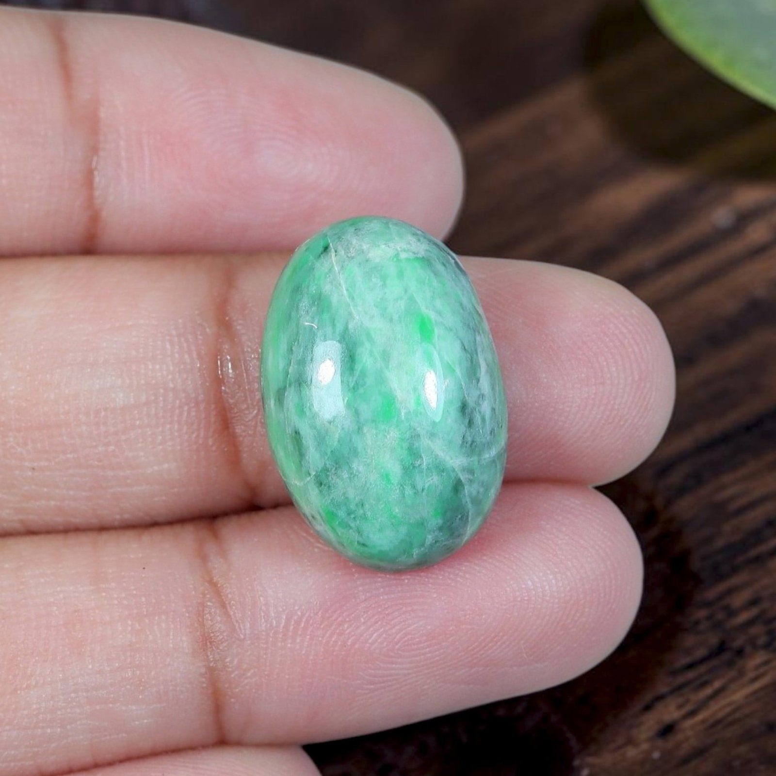 13.41ct Natural Burmese Type A Jadeite Jade Cabochon, 12EC: Cut from all-natural untreated Burmese Type A jadeite jade, this oval cabochon receives fine high-gloss lapidary polish with rounded domed surface and flat bottom engineered for jewelry mounting. Tran