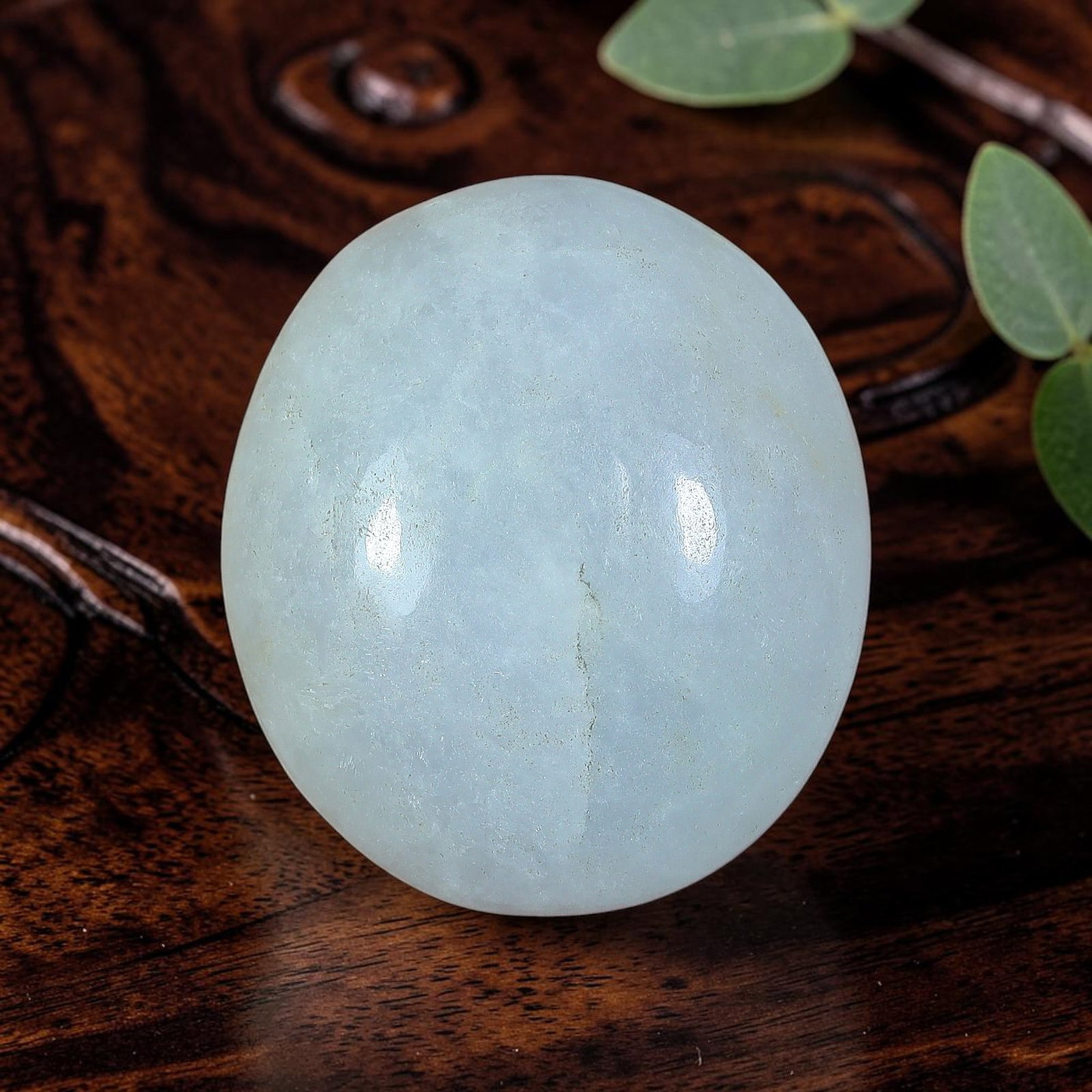 31.78ct Natural Burmese Type A Ice Pale Celadon Oval Jadeite Jade Cabochon, 98AP: Crafted from fully untreated natural Burmese Type A jadeite jade, this large plump oval cabochon features a thick, rounded high domed top paired with flat base, perfect for eye-catching oversized cock
