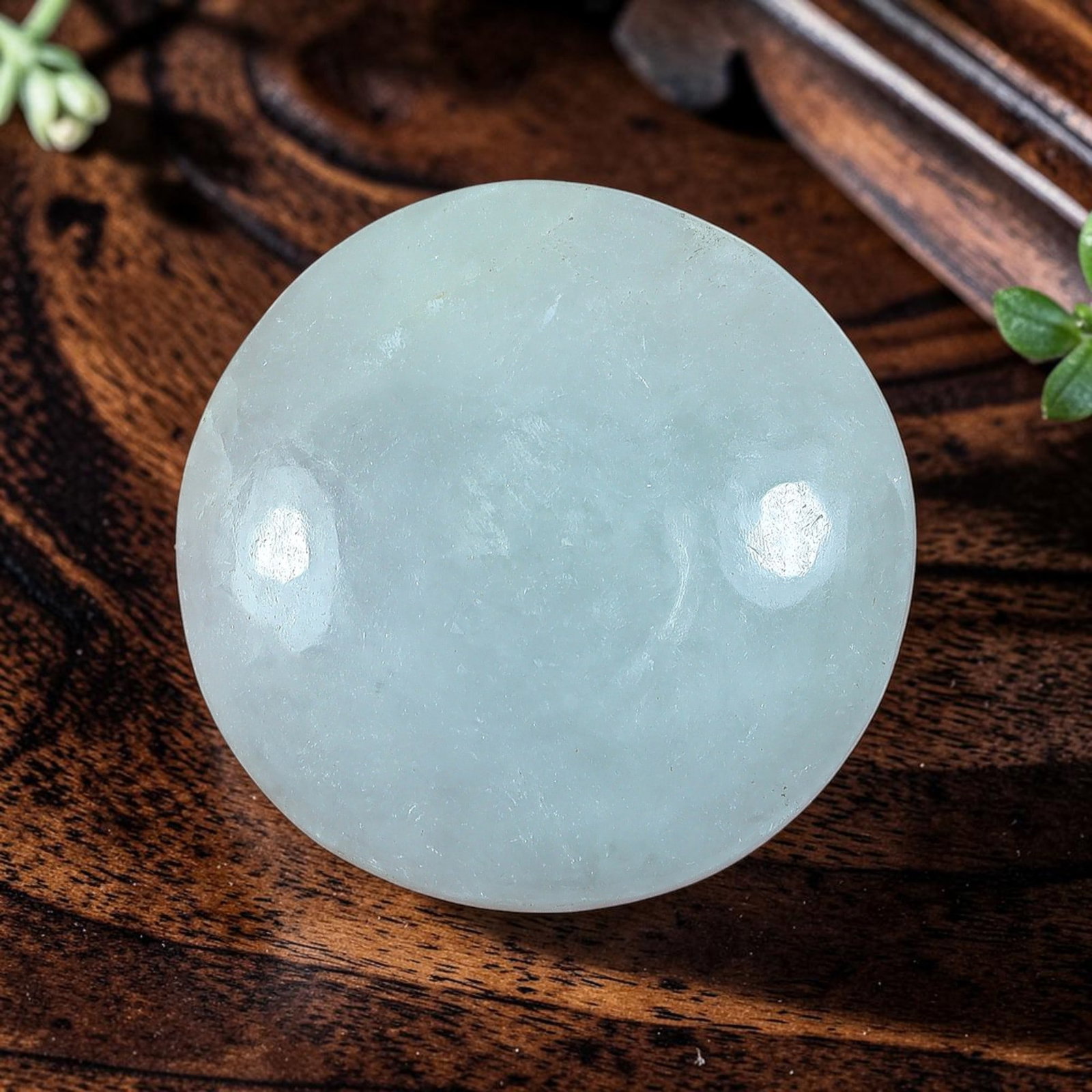 21.49ct Natural Burmese Type A Uniform Pale Ice Celadon Round Jadeite Jade Cabochon, 100AP (1 of 2)