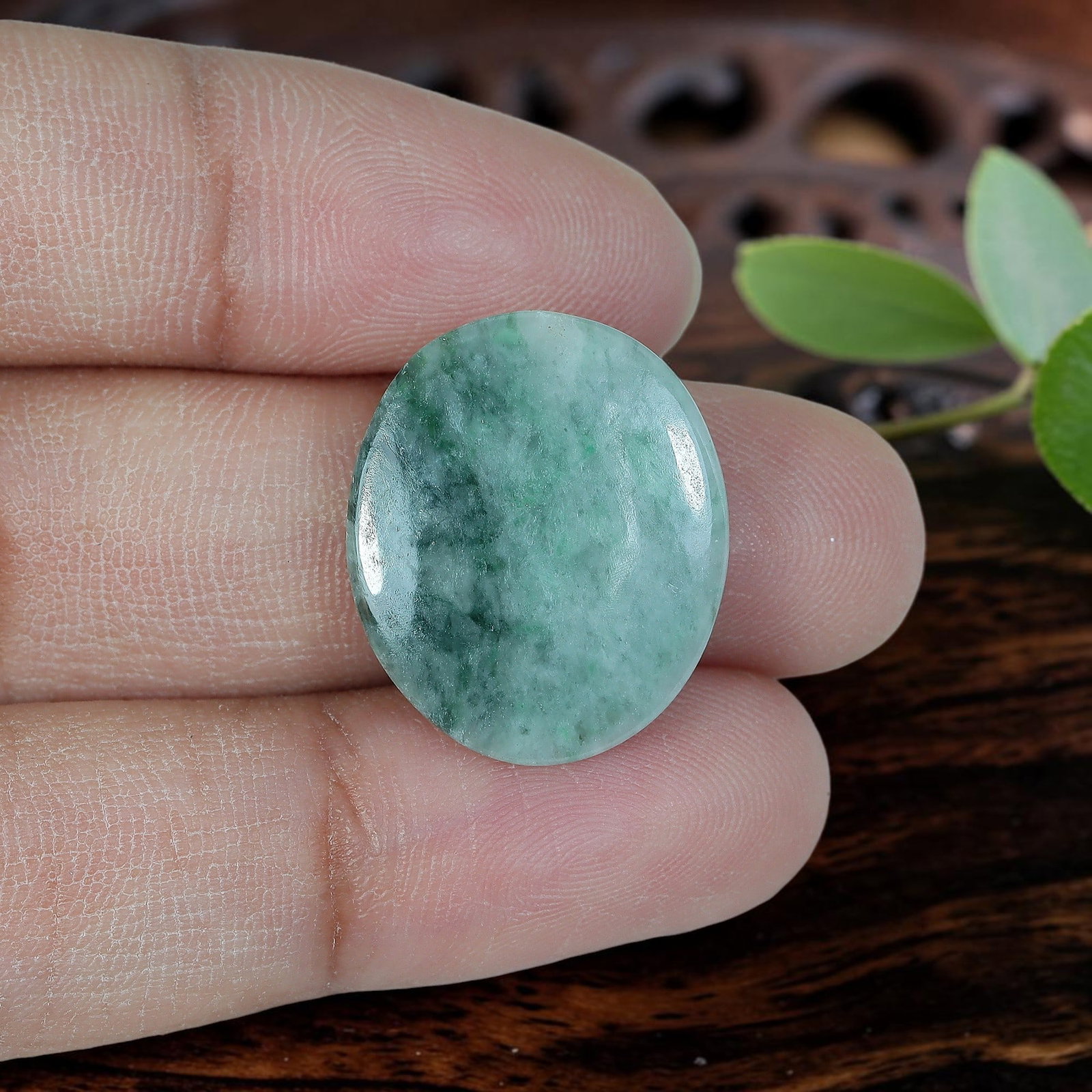 10.40ct Natural Burmese Type A Jadeite Jade Oval Cabochon, 12AR: Polished from untreated natural Burmese Type A jadeite jade, this oval cabochon features shallow domed polish and flat base suited for delicate daily wear ring or tiny pendant mounting. Soft transluce