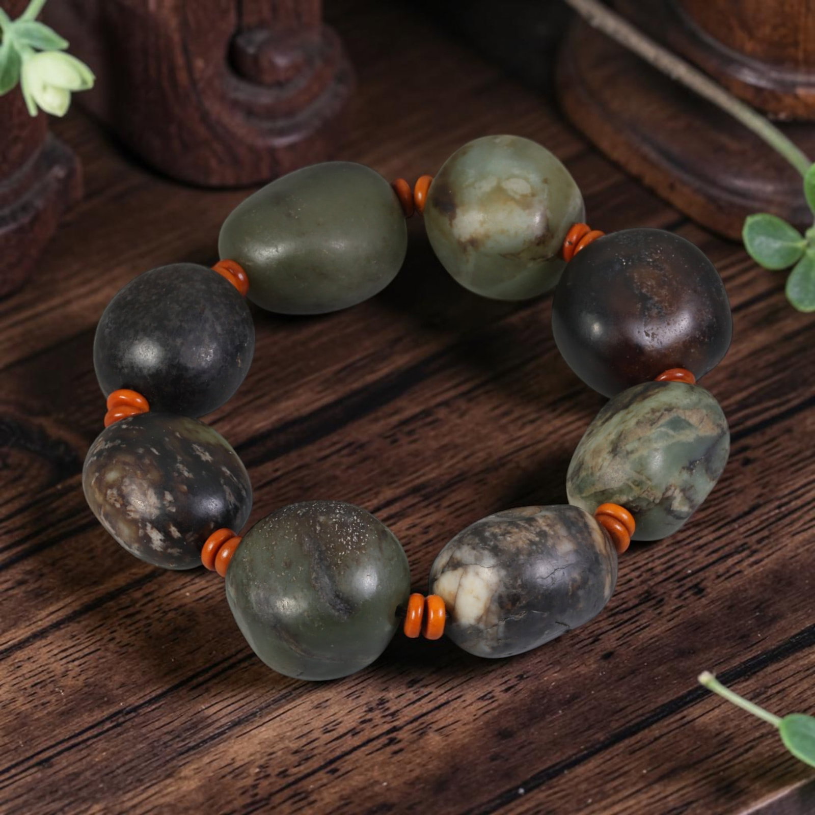 Chinese Hetian Nephrite Seed Pebble Bracelet - Natural River Jade Stone Ornament, 92AR (1 of 1)