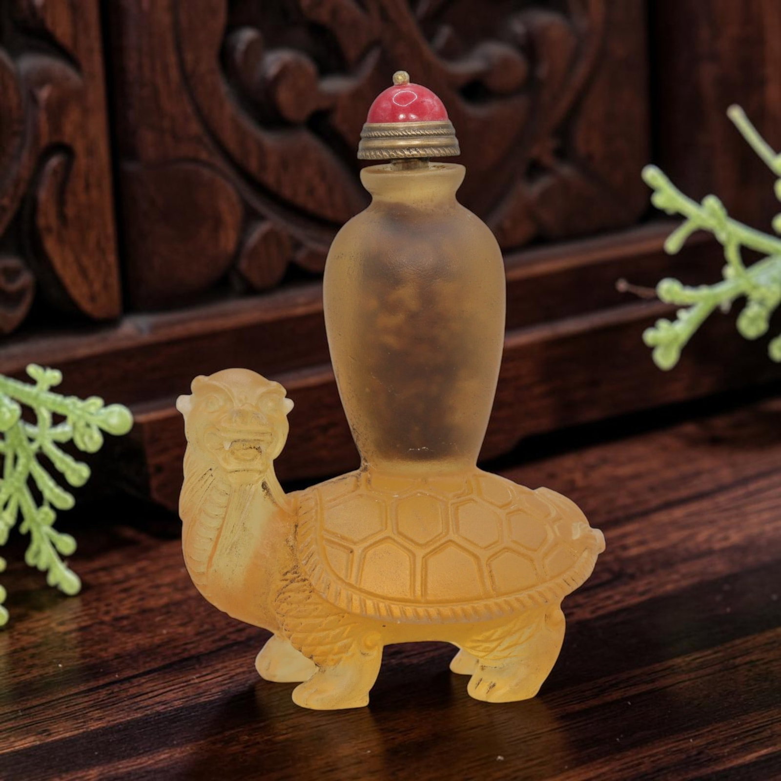 Vintage Chinese Yellow Liuli Glass Snuff Bottle - Dragon Turtle Form, 77YF (1 of 2)