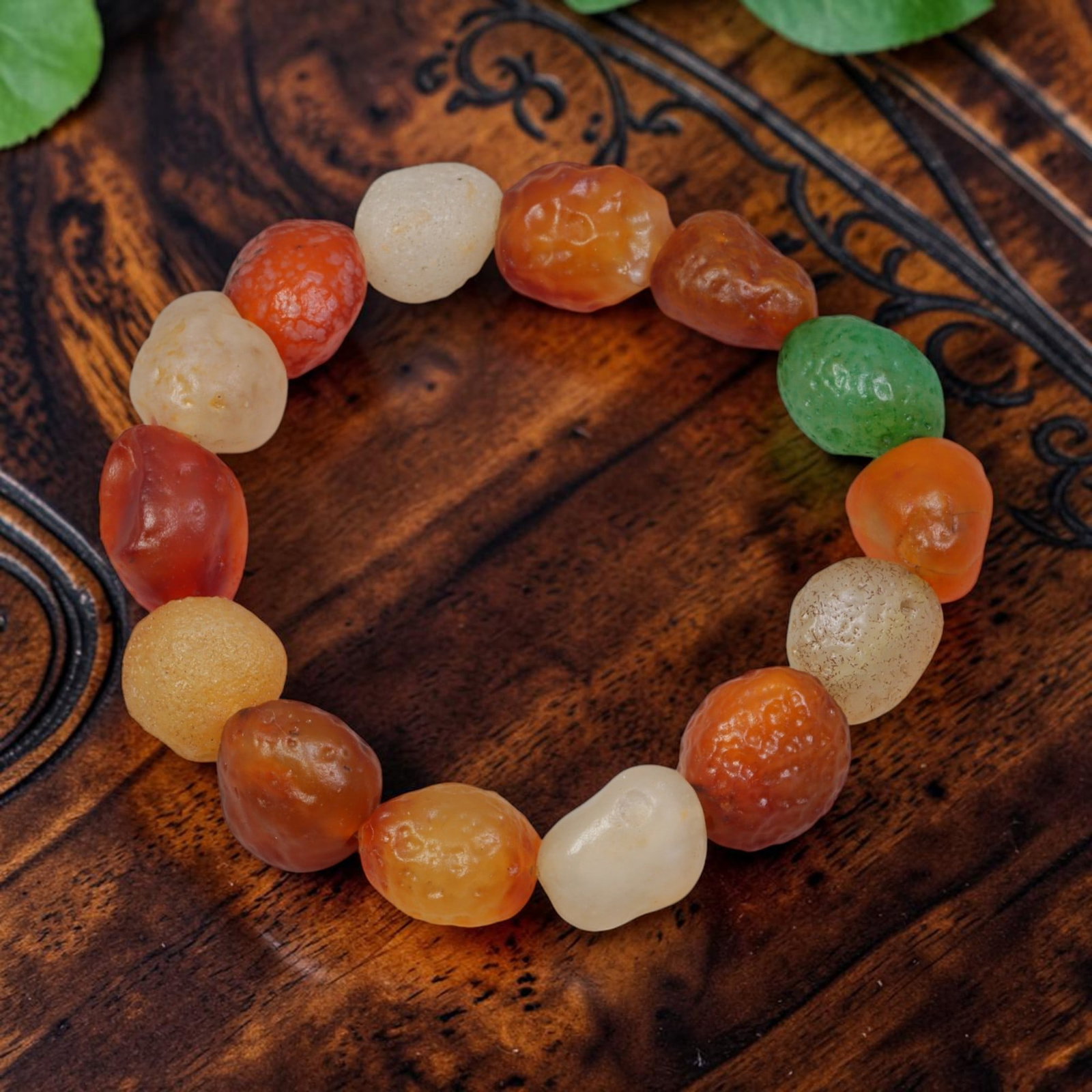 Natural Gobi Desert Seed Agate Pebble Bracelet - Multicolor Raw Wind-Eroded Bead Strand, 57YJ (1 of 1)