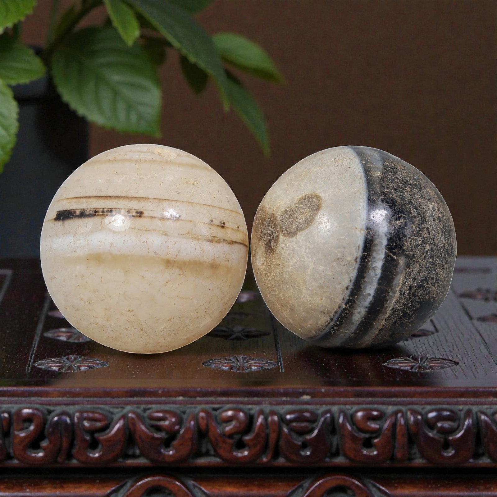 Antique Tibetan Agate Bead Pair - Banded Guru Dzi Beads, 66EB (1 of 1)