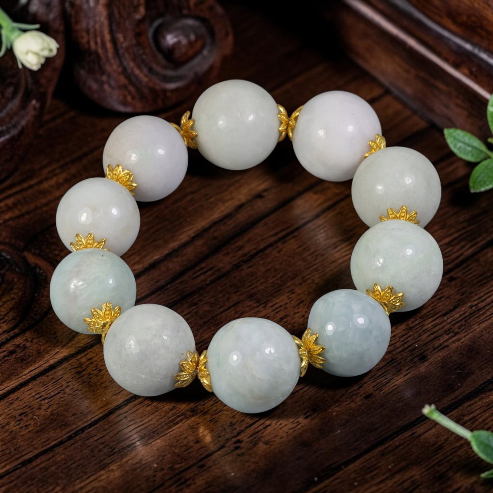 Natural Burmese Type A Jadeite Jade Round Beaded Bracelet, 76AR (1 of 1)
