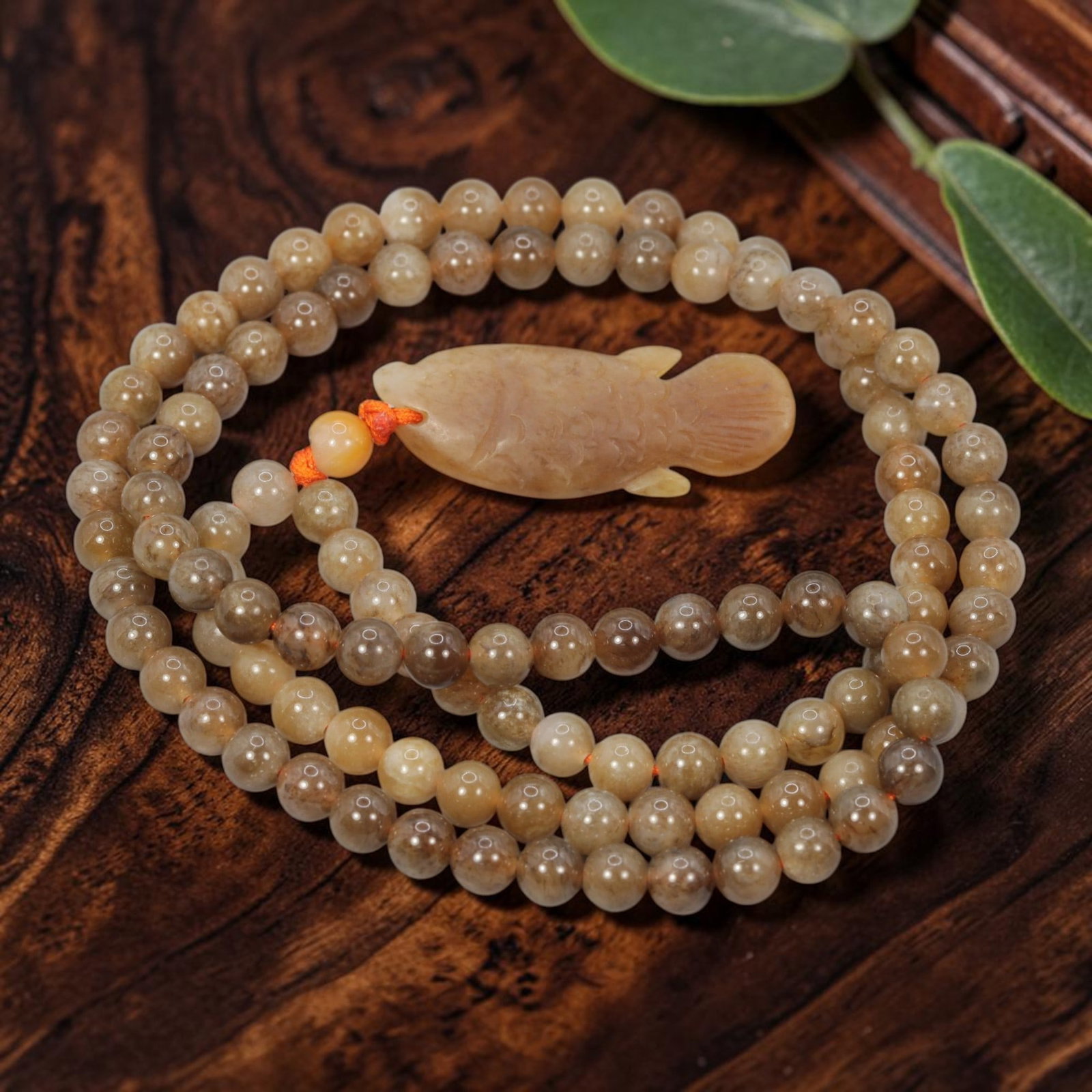 Natural Hetian Sugar Jade Necklace - Carved Fish Pendant, 68YJ (1 of 1)