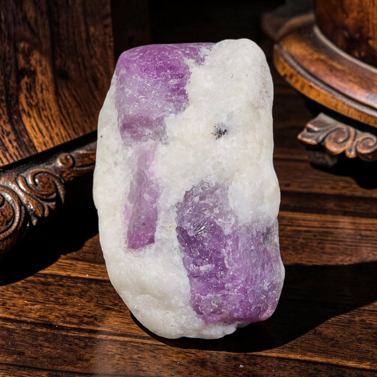 29.36ct Natural Mauritania Ruby Rough (Unheated), 57AT: Natural unheated corundum rough mined from Mauritanian gem-bearing deposits, set within substantial pale milky quartz host matrix featuring two distinct saturated magenta-pink ruby corundum crystallin