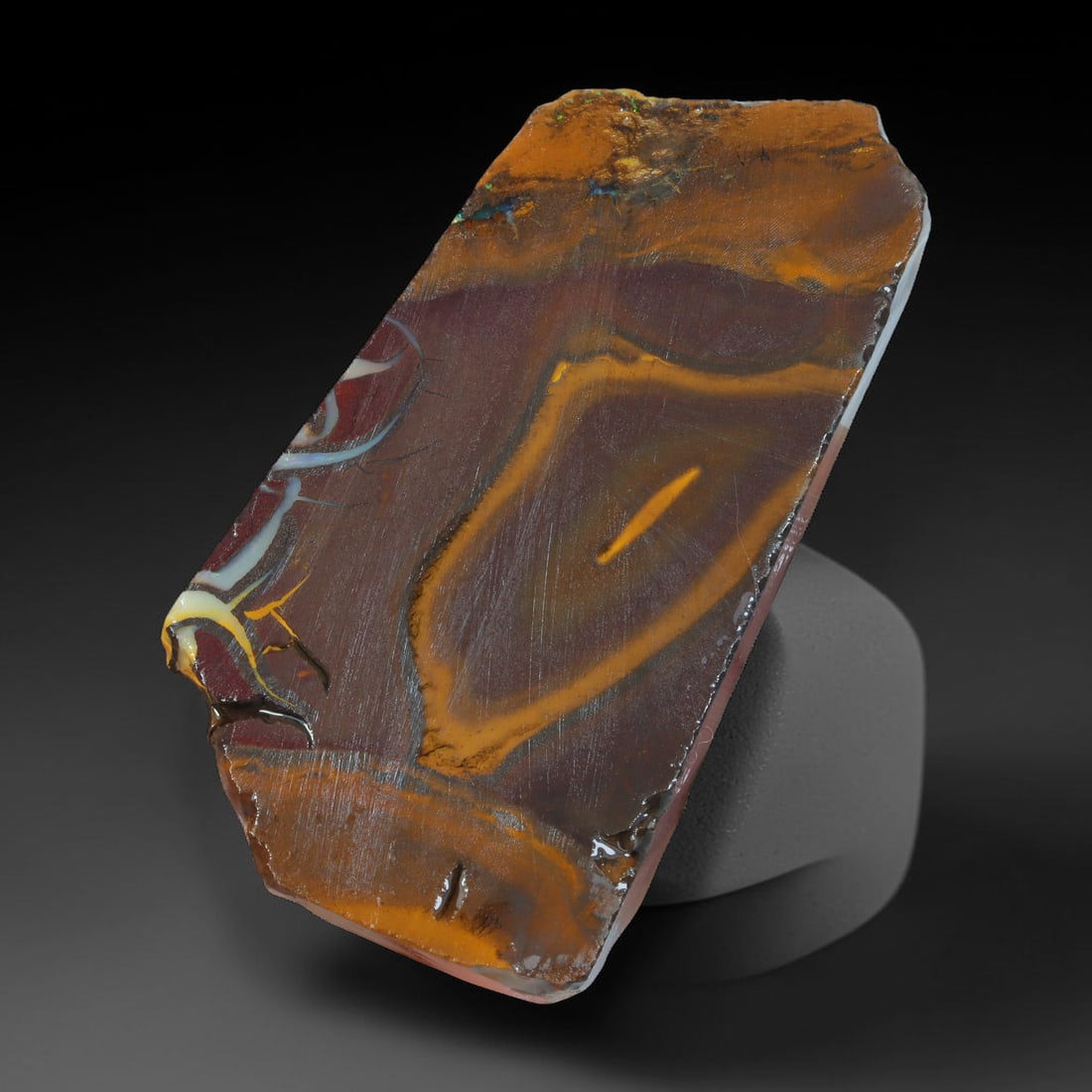 72.37ct Natural Australian Queensland Boulder Opal Sliced Slab Cutting Rough, 92AX: Natural sliced slab rough of Queensland boulder opal cutting grade, featuring rich color ironstone matrix with patterns. The face clearly reveals extensive opal veining and pocket formations running t