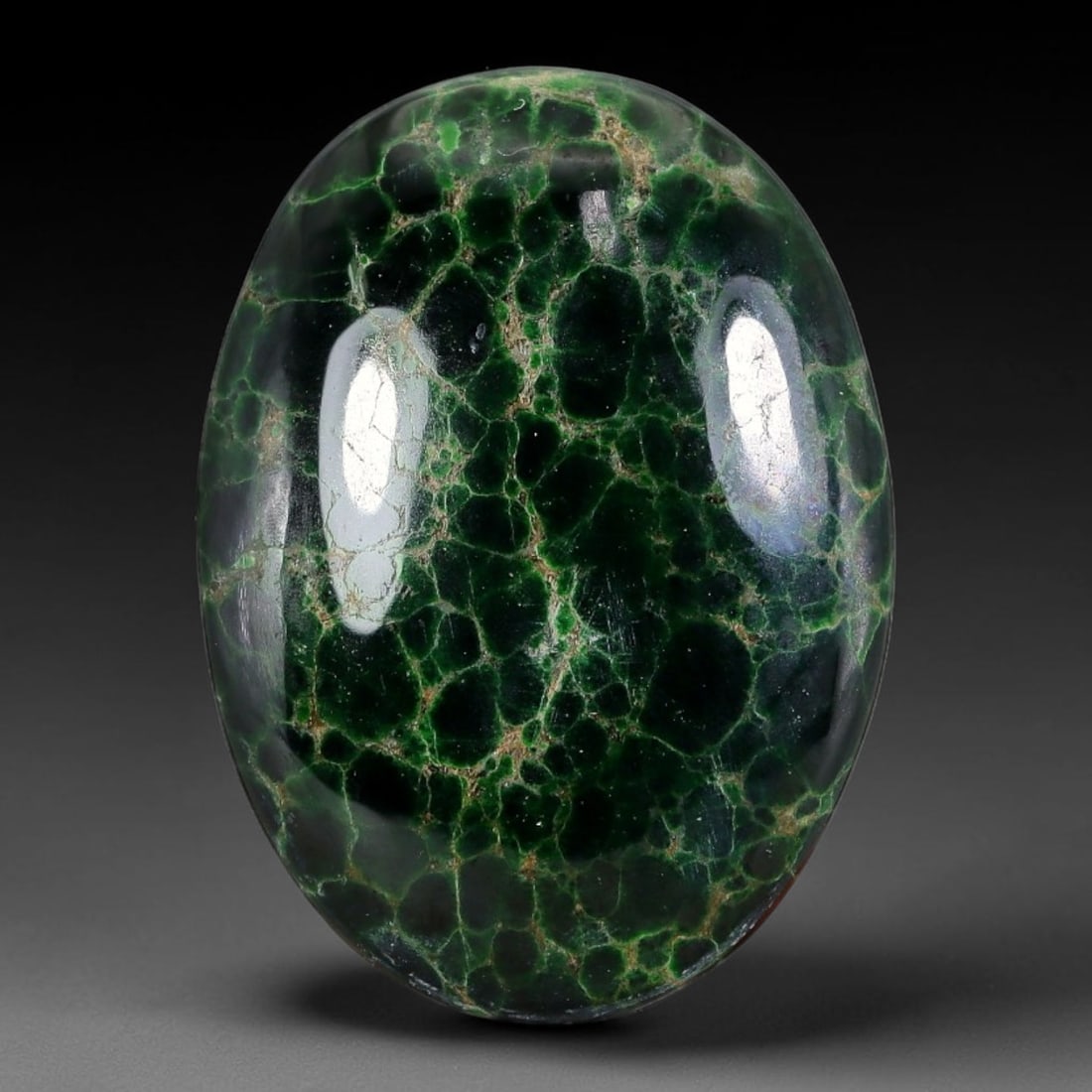 22.85ct Natural Burmese Type A Jadeite Jade Cabochon, 64FA: This single loose natural Burmese Type A jadeite jade cabochon, fully untreated with no dyeing, bleaching or resin impregnation, this genuine Type A jade retains its all-natural crystalline structure 
