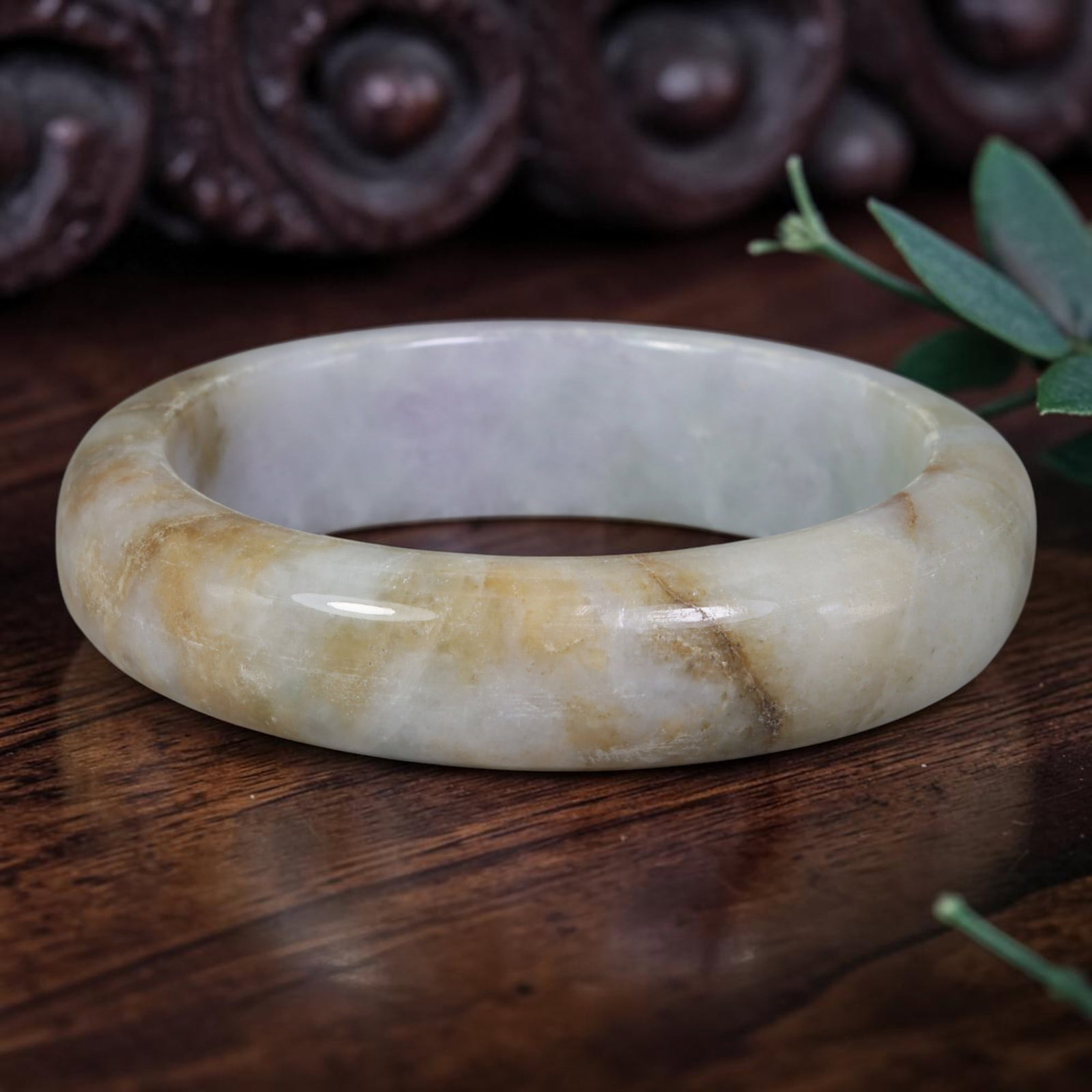 Natural Burmese Type A Yellow Brown Lavender Jadeite Jade Bangle, 95FD (1 of 1)