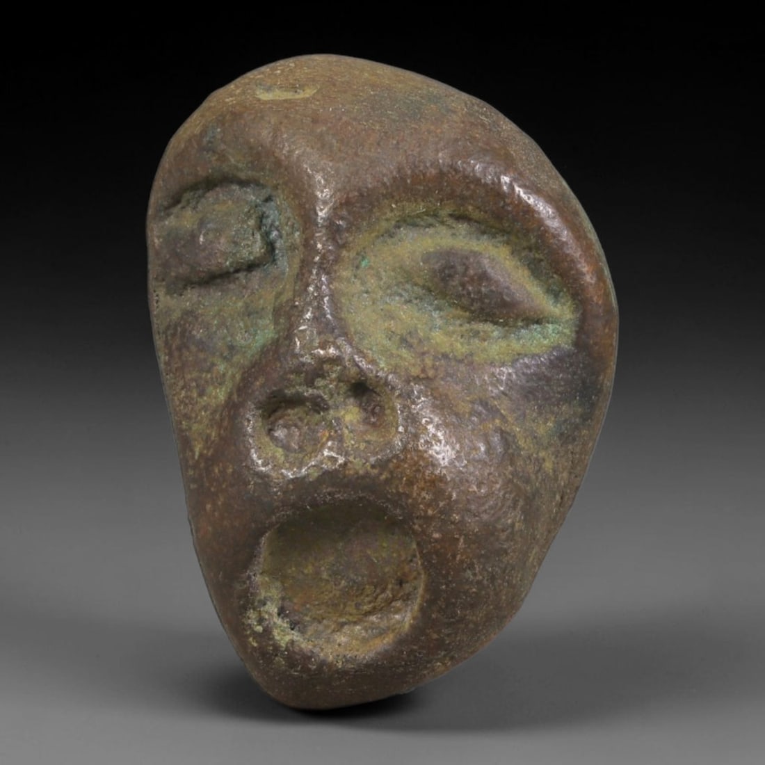 Ancient Medieval Mediterranean Bronze Maskette Face Amulet, 73AA (1 of 2)
