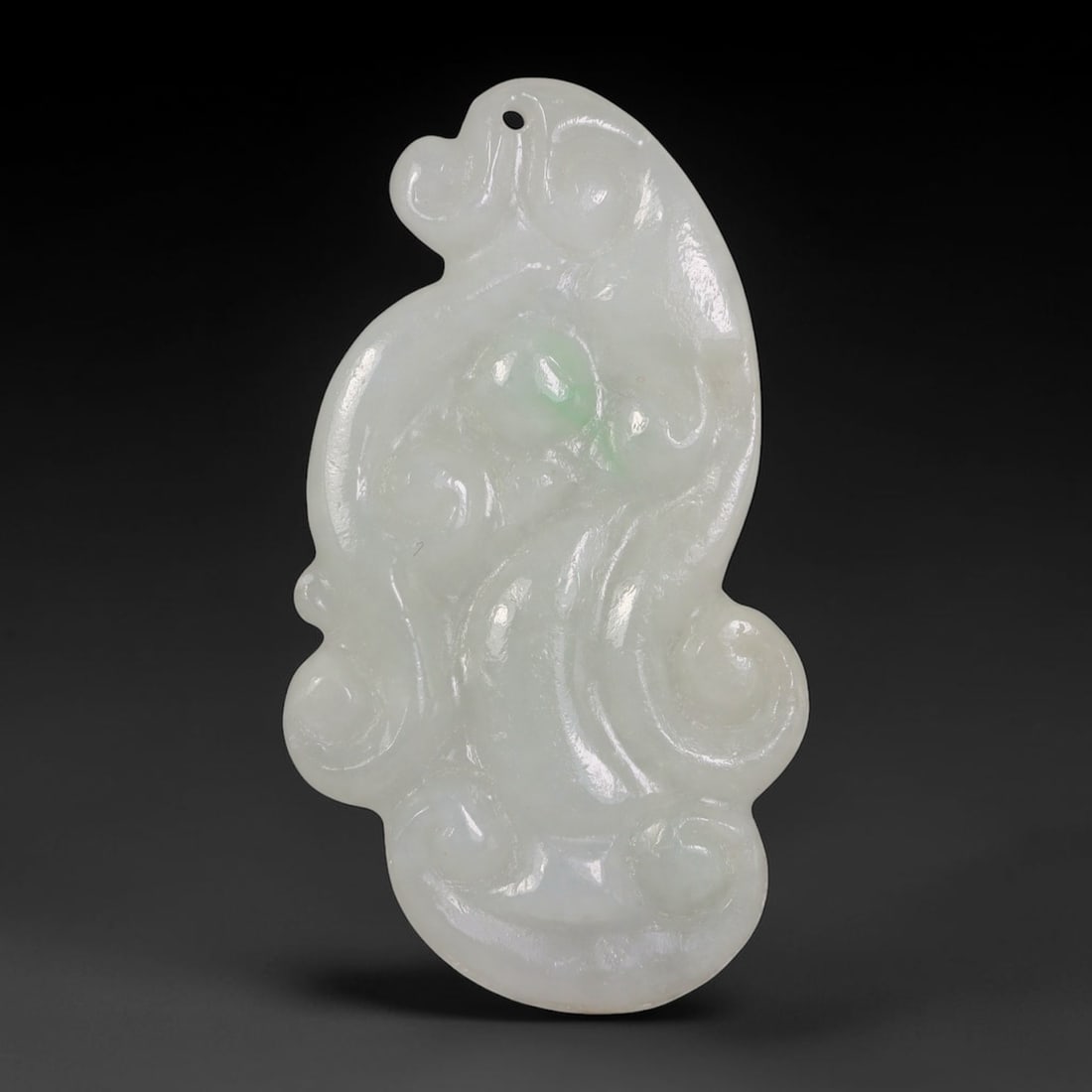 Natural Vintage Burmese Type A Jadeite Jade Swirl Ruyi Peach Fruit Pendant, 39AA (1 of 2)