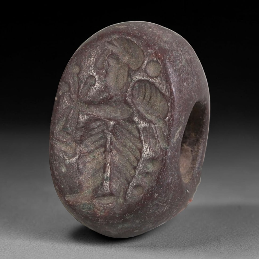 Ancient Sasanian Steatite Hemispherical Stamp Seal, 17AP: Antique hemispherical stamp seal hand-carved from natural steatite stone, measuring 1.7cm x 1.4cm. This classic domed Sasanian stamp seal follows the iconic compact hemispherical silhouette typical of