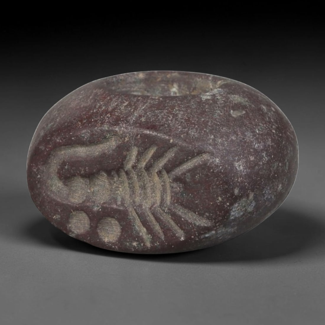 Ancient Sasanian Steatite Hemispherical Stamp Seal, 18AP: Antique hemispherical stamp seal hand-carved from natural steatite stone, measuring 1.7cm x 1.5cm. This classic domed Sasanian stamp seal follows the iconic compact hemispherical silhouette typical of