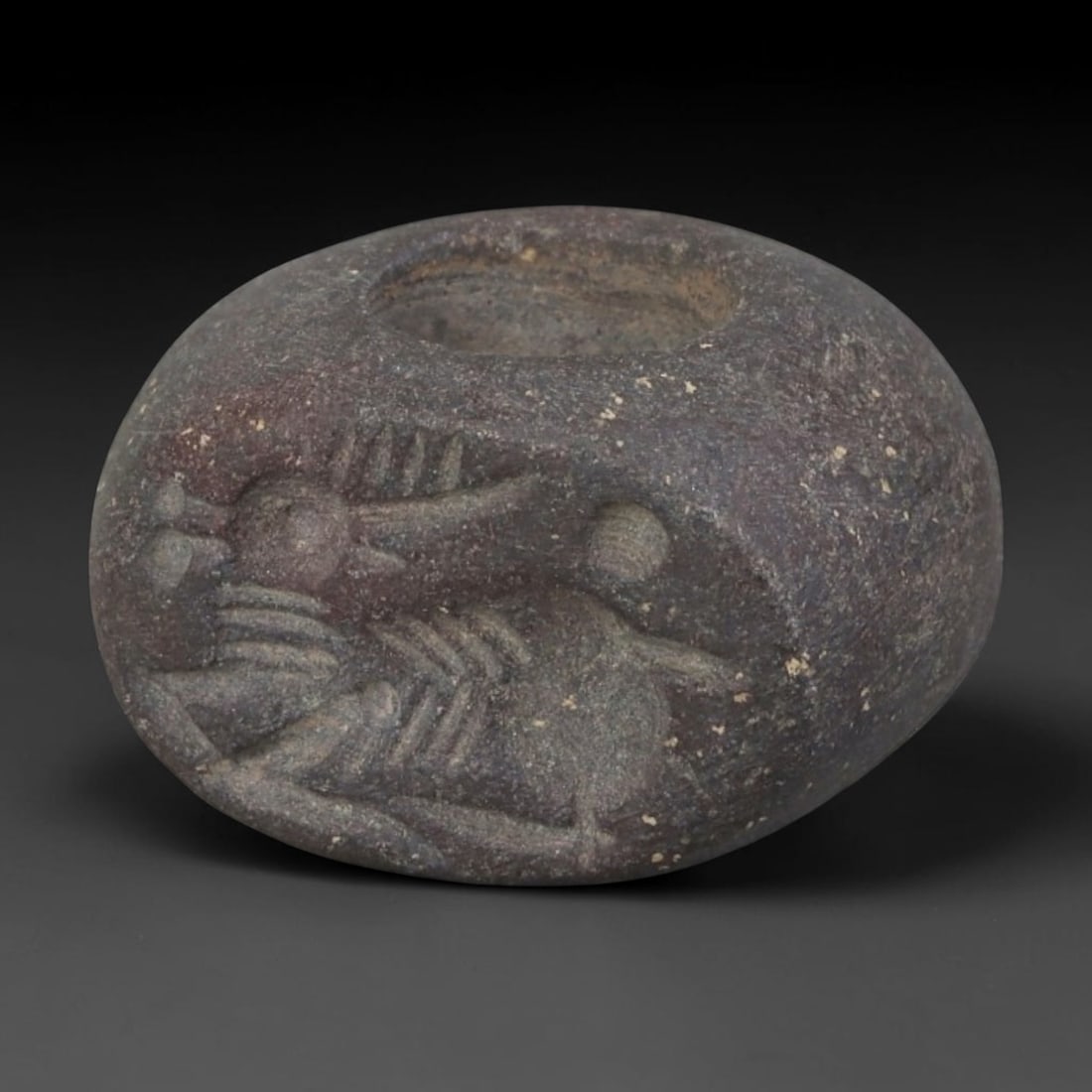 Ancient Sasanian Steatite Hemispherical Stamp Seal, 21AP: Antique hemispherical stamp seal hand-carved from natural steatite stone, measuring 1.7cm x 1.4cm. This classic domed Sasanian stamp seal follows the iconic compact hemispherical silhouette typical of