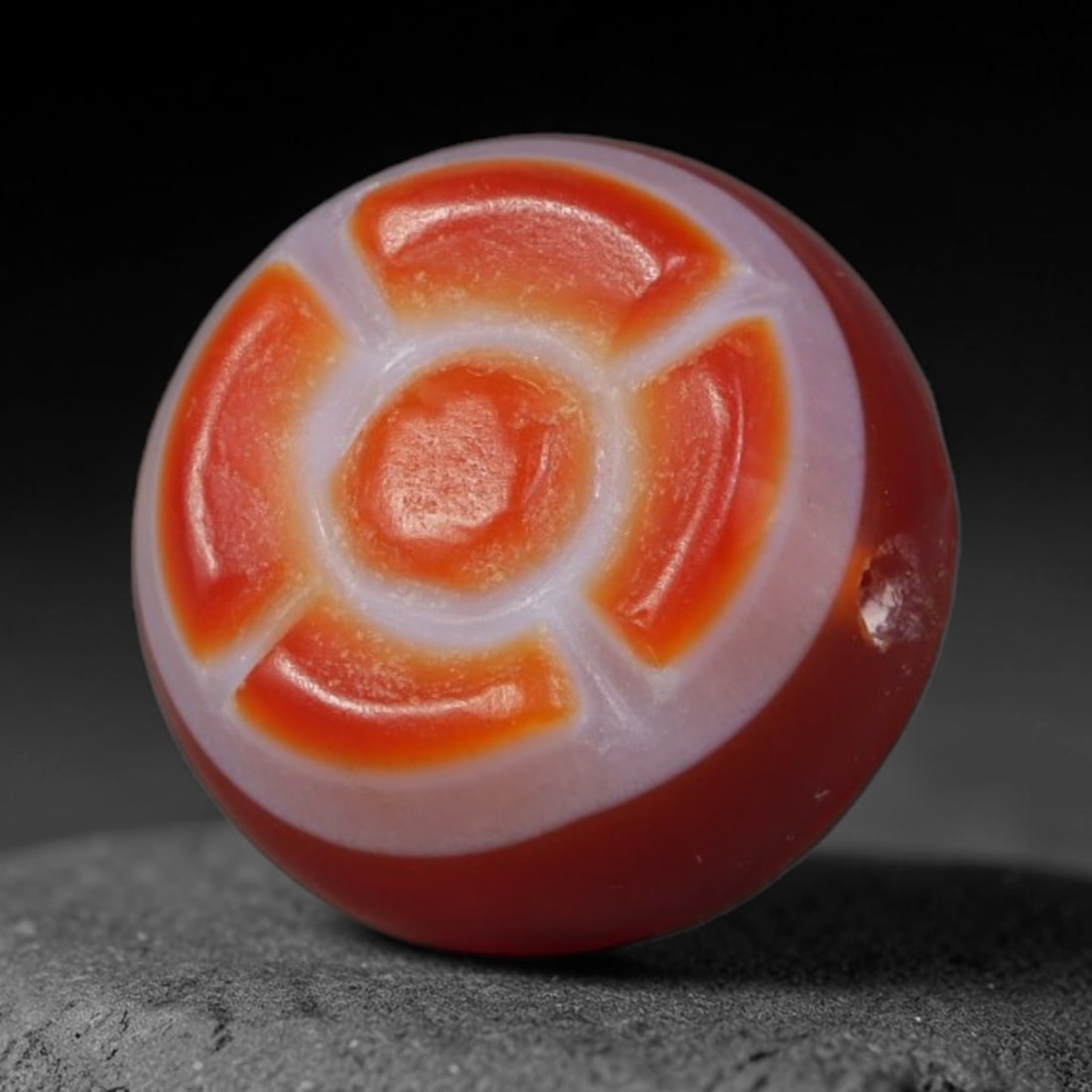 Vintage Tibetan Natural Carnelian Agate Bead Talisman, 97AP: Small traditional wearable bead hand polished from solid natural carnelian agate mineral, originating from Himalayan Tibetan cultural craft heritage. Carnelian agate was a widely cherished stone mater