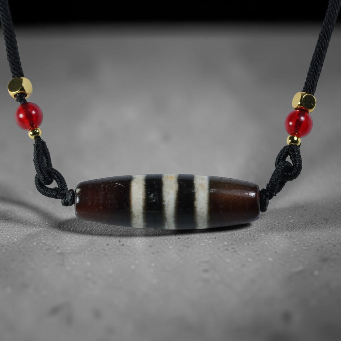 Vintage Tibetan Natural Agate Dzi Bead Pendant, 19AC: Traditional wearable spiritual pendant crafted from solid natural agate stone, rooted in ancient Tibetan cultural and devotional heritage. Agate dzi beads hold immense sacred importance within Tibetan