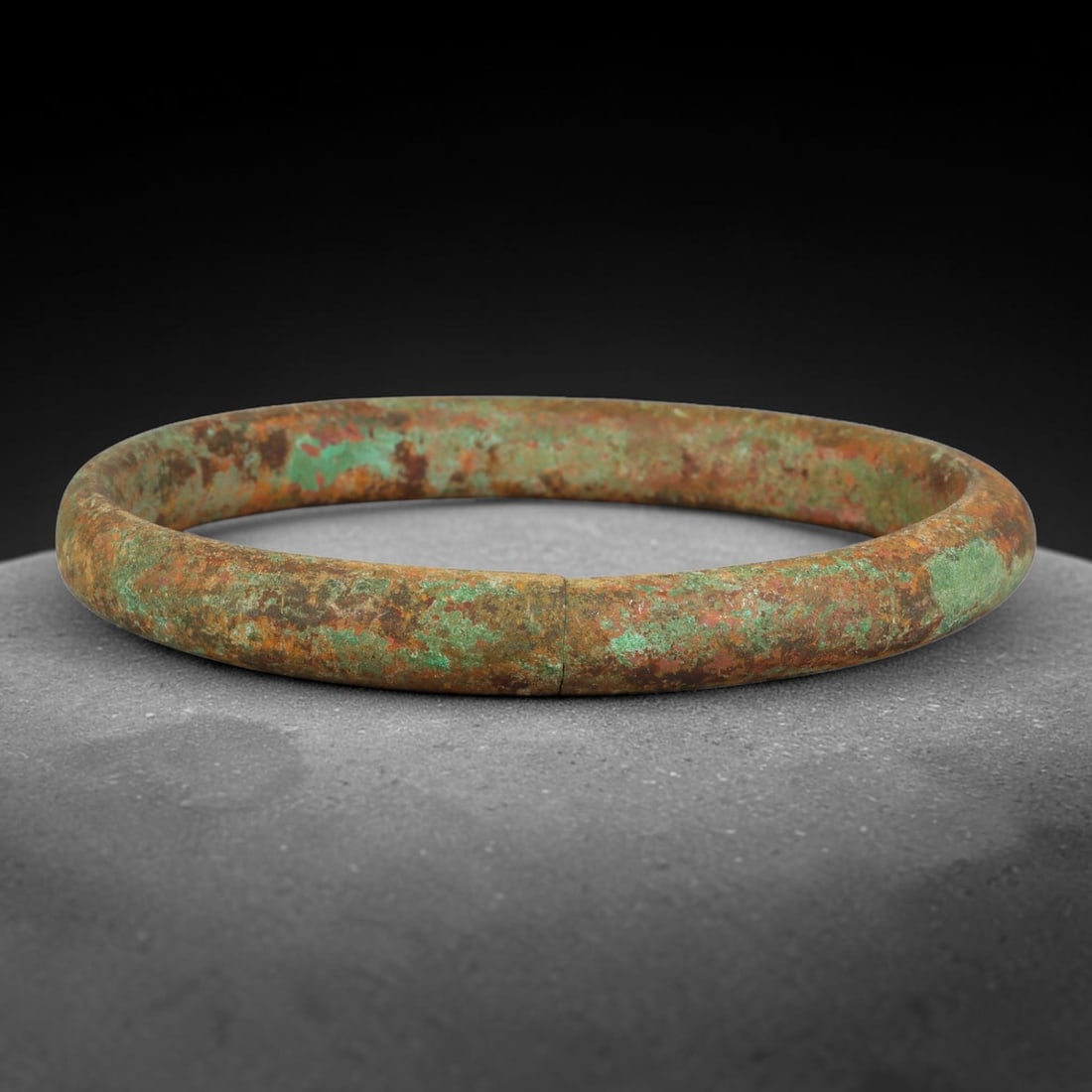 Ancient Roman Solid Bronze Bangle Bracelet, 92AC: Antique wearable circlet hand-forged from solid bronze alloy metal, originating from classical Roman provincial craft and personal adornment traditions across the ancient Mediterranean sphere. Bronze 