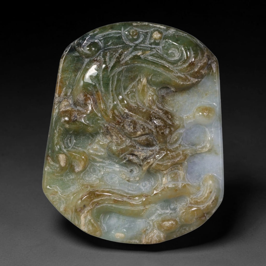 Natural Burmese Type A Jadeite Jade Carved Dragon Rectangular Pendant Plaque, 84AP (1 of 1)