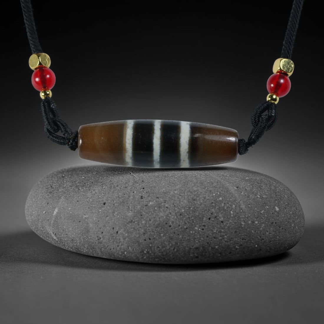 Vintage Tibetan Natural Agate Dzi Bead Pendant, 15AC: Traditional wearable spiritual pendant crafted from solid natural agate stone, rooted in ancient Tibetan cultural and devotional heritage. Agate dzi beads hold immense sacred importance within Tibetan