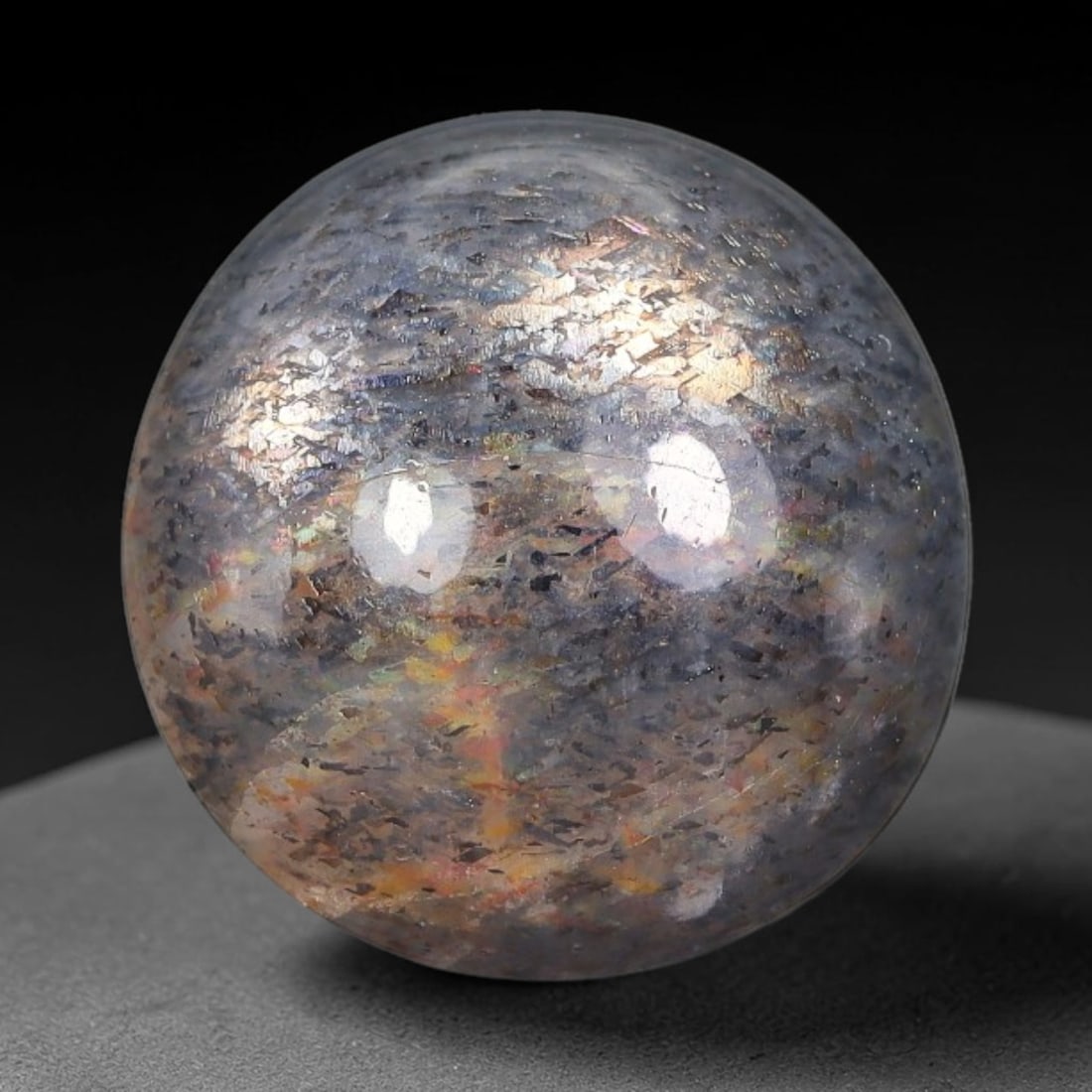 10.20 Carats Natural Australian Lattice Sunstone Cabochon Loose Gemstone, 12AG: This rich lattice sunstone boasts striking vertical mineral lattice inclusions, measured at 13.3x12.8x7.9mm, its earthy blended brown and peach base paired with vibrant multi-colored light reflections
