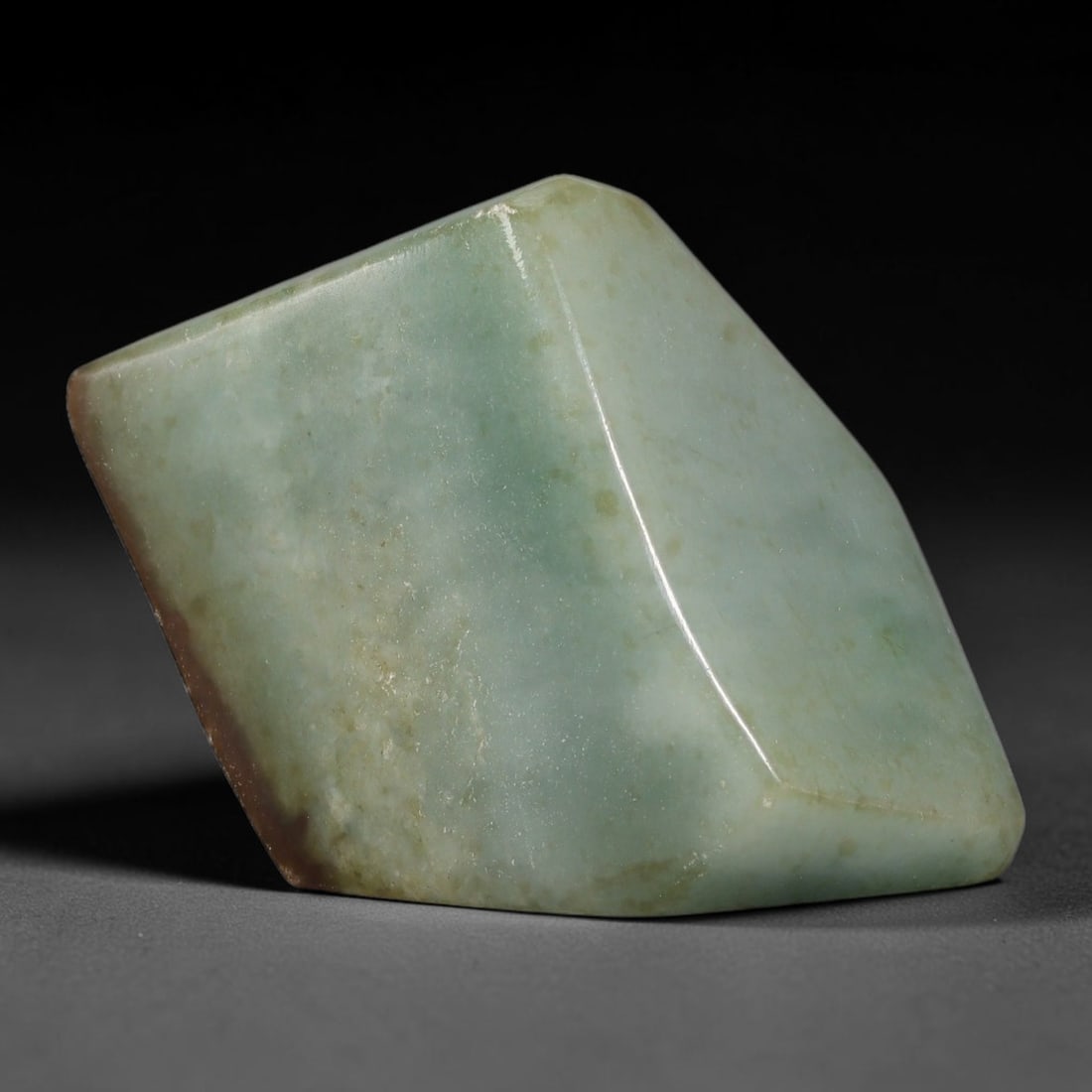 320ct Natural Type A Burmese Jadeite Jade Polished Sliced Rough, 87AZ: This specimen is a sliced rough block of natural Type A Burmese jadeite jade. The interior displays natural colour zoning with visible mineral veining and crystalline patterns typical of unprocessed j